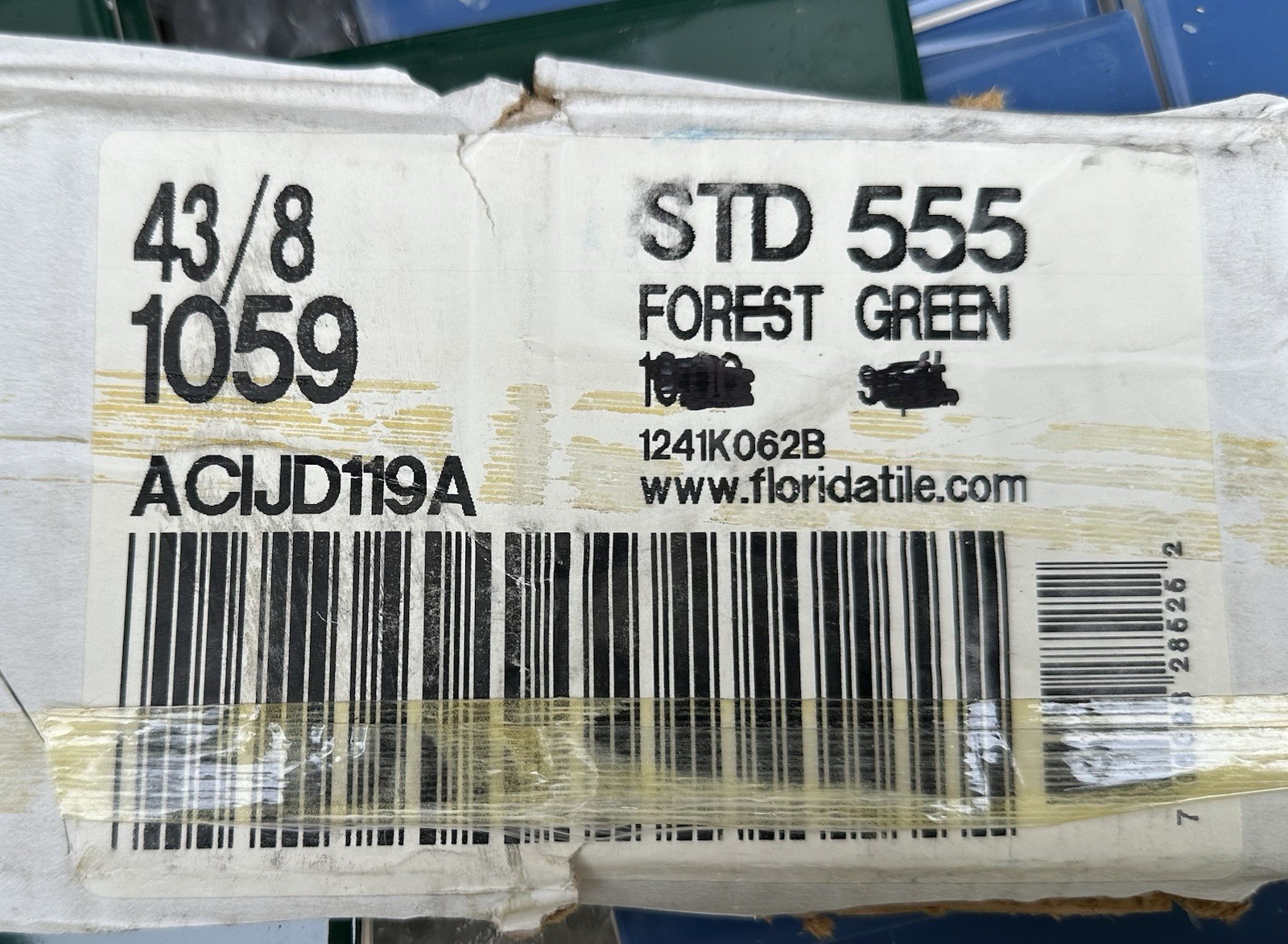 1 pc. Forest Green: 4-3/8″ Glossy Ceramic Tile by Florida Co. #1059, New Stock