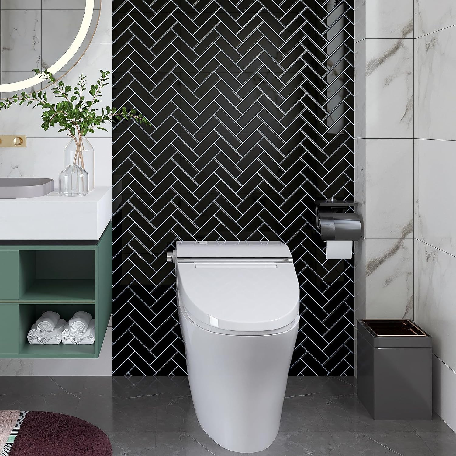 20 Sheets Black Herringbone Peel and Stick Backsplash Tiles 12″x12
