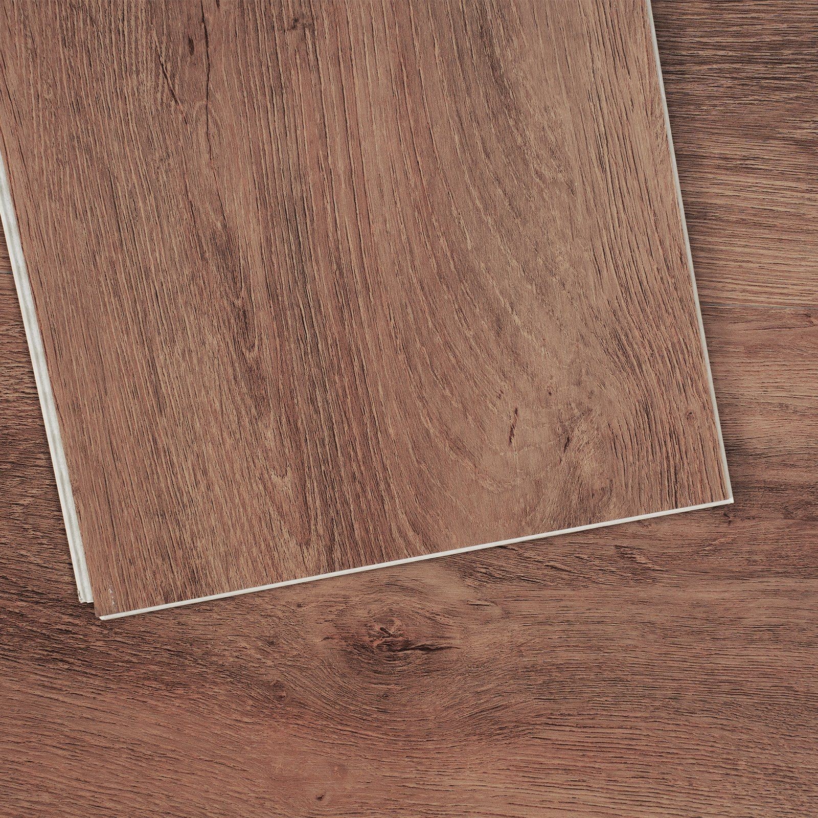 Interlocking Vinyl Floor Tiles 48×7.3in, 10-Pc Deep Brown Wood Grain, 5.5mm