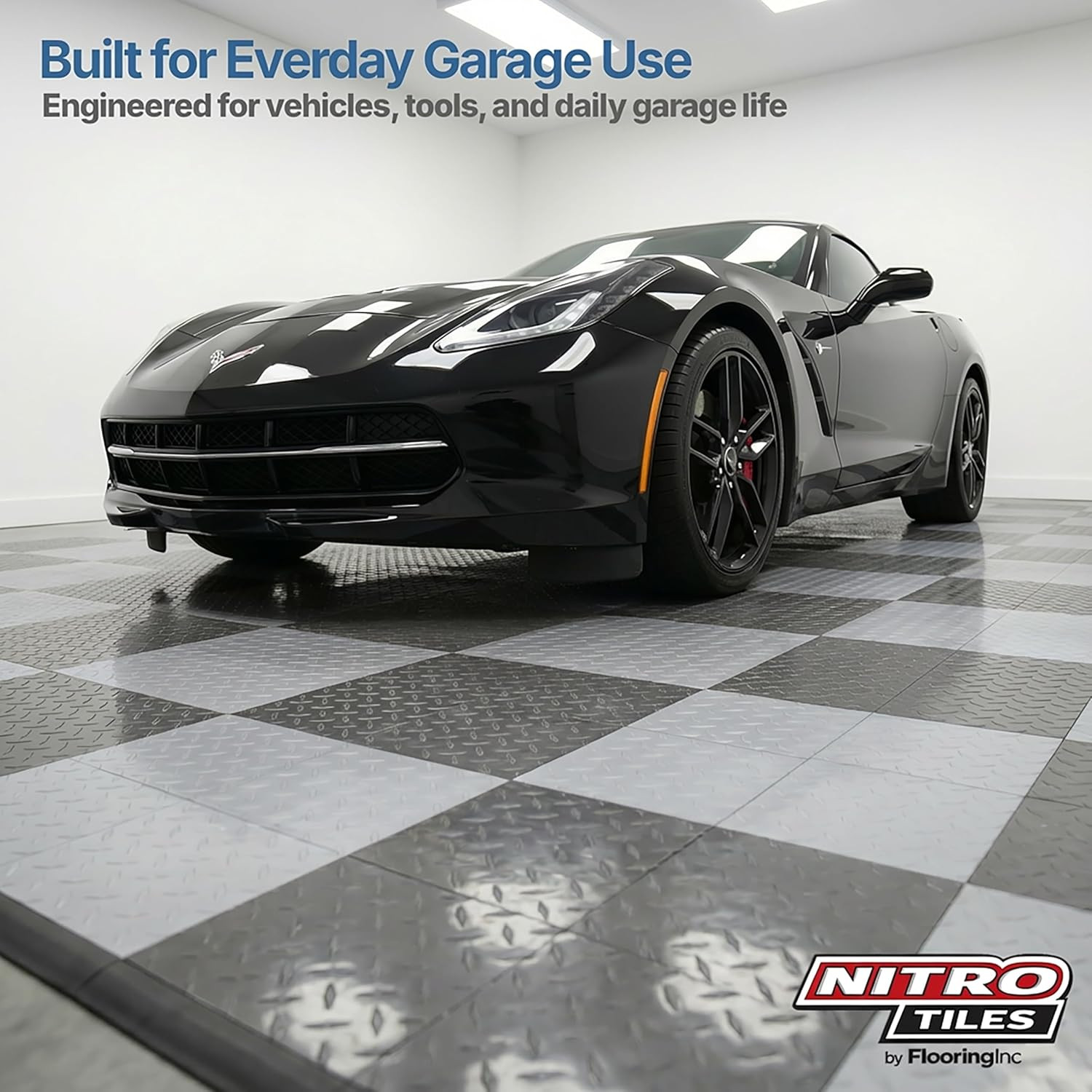 Heavy Duty Nitro Tiles 12″ Interlocking Garage Flooring, Gunmetal, 52-Pack