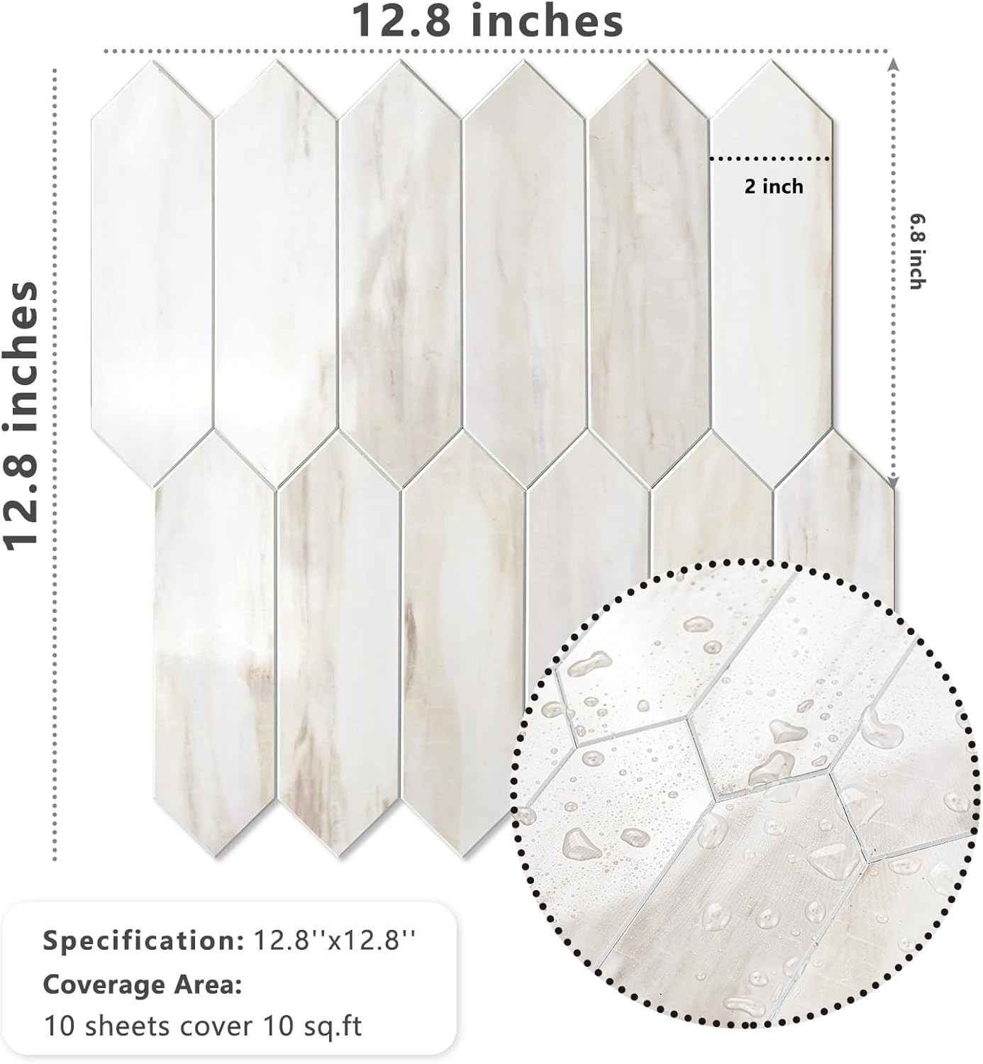 1 Sheet Glossy Wood Marble Grain Backsplash Tile Peel and Stick, 12.8 x 12.8 …