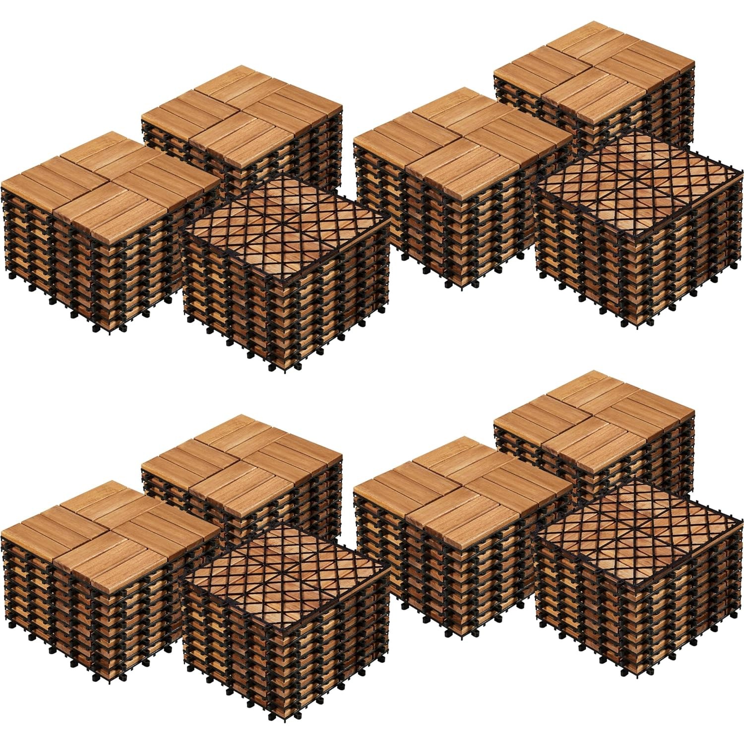 Acacia Waterproof Hardwood Patio Deck Tiles 108pcs Interlocking Wood Decking