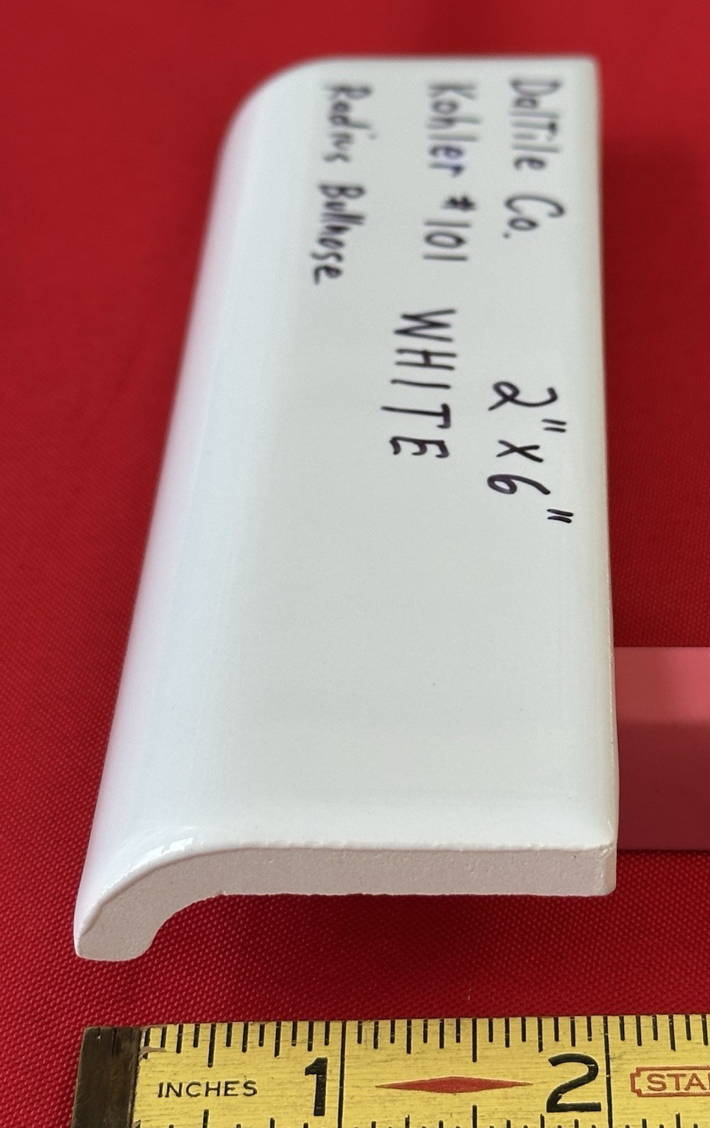 Kohler #101 White: 2″ x 6″ Ceramic Tile, Mud Cap Bullnose Radius Trim Edge, NEW