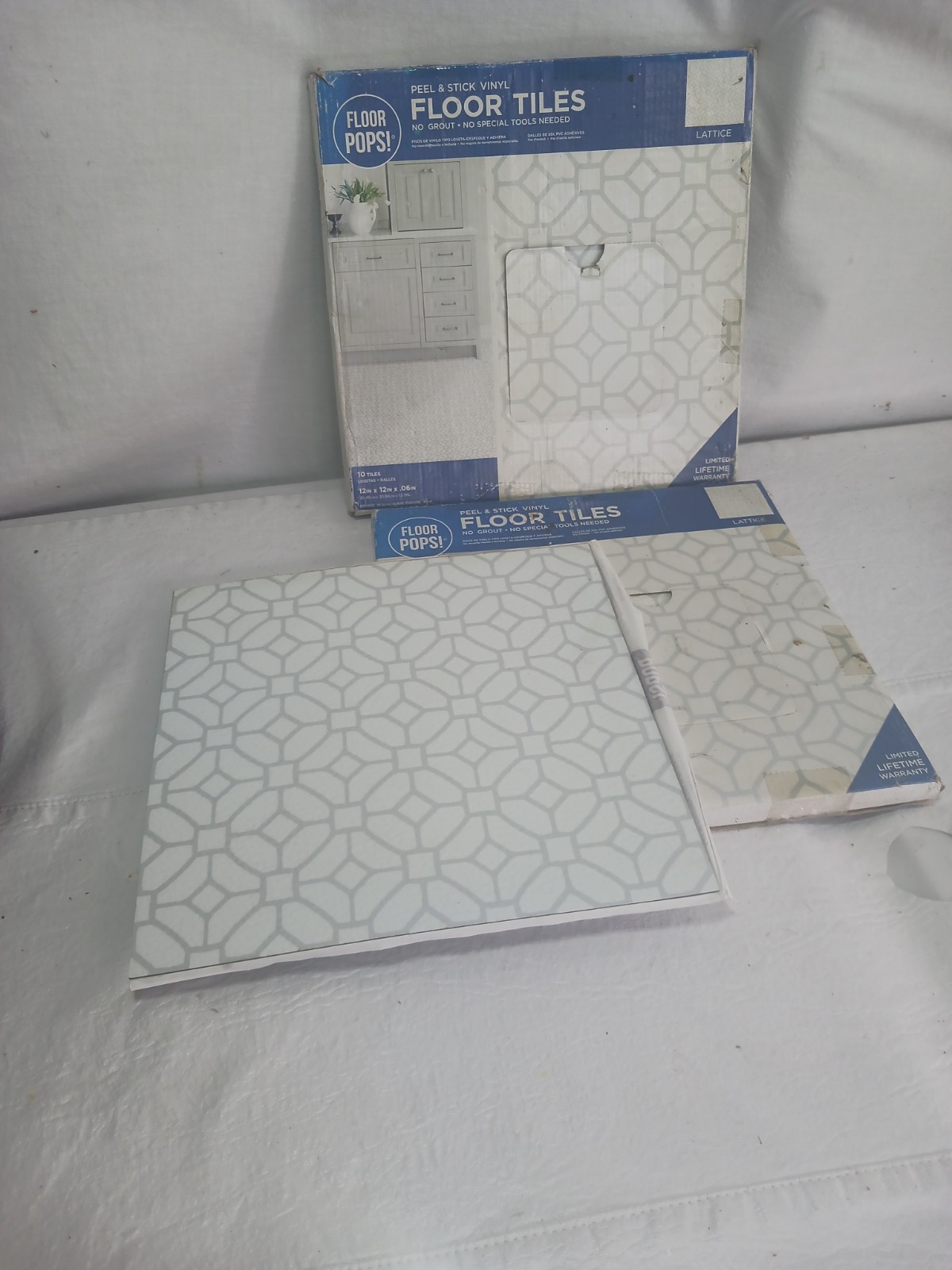 Floor Pops Peel Stick Floor/Wall Tiles FP2946 Lattice 12″x12″ x .06″ 10 Pack + 4