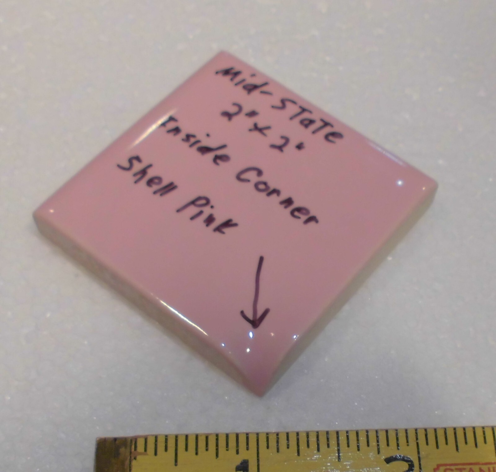 1 pc. Shell Pink: 2″ X 2″ X 5/16″ Ceramic Surface Bullnose Inside Corner Tile