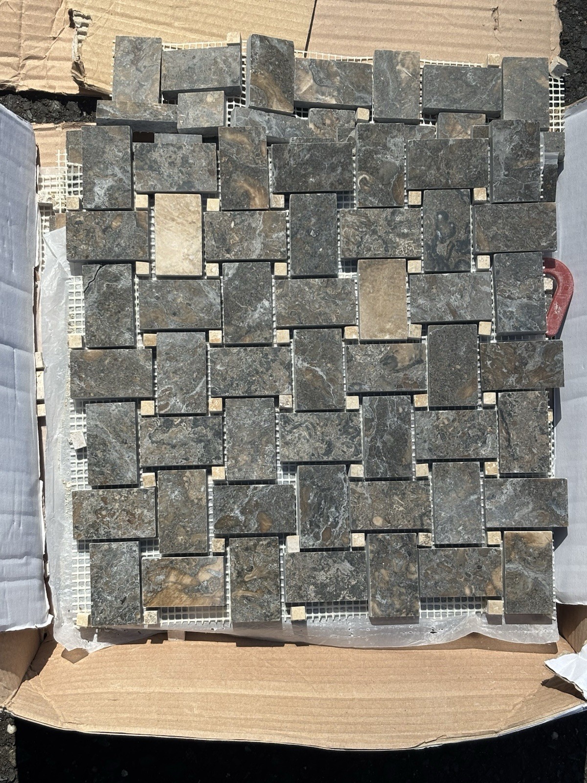 Panaria Italian Tile-2 Boxes 6×6 Travertine Look/Mosaic Sheets/Tumbled Stone–NEW