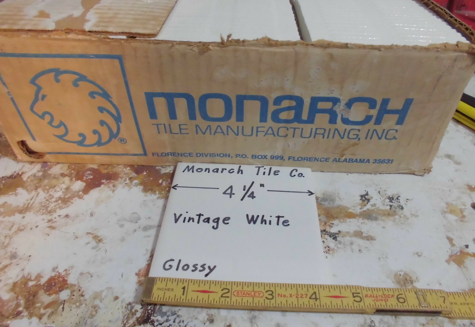 1 pc. Off-White Creamy 4-1/4″ Glossy Ceramic Tile by Monarch Tile Co. USA New