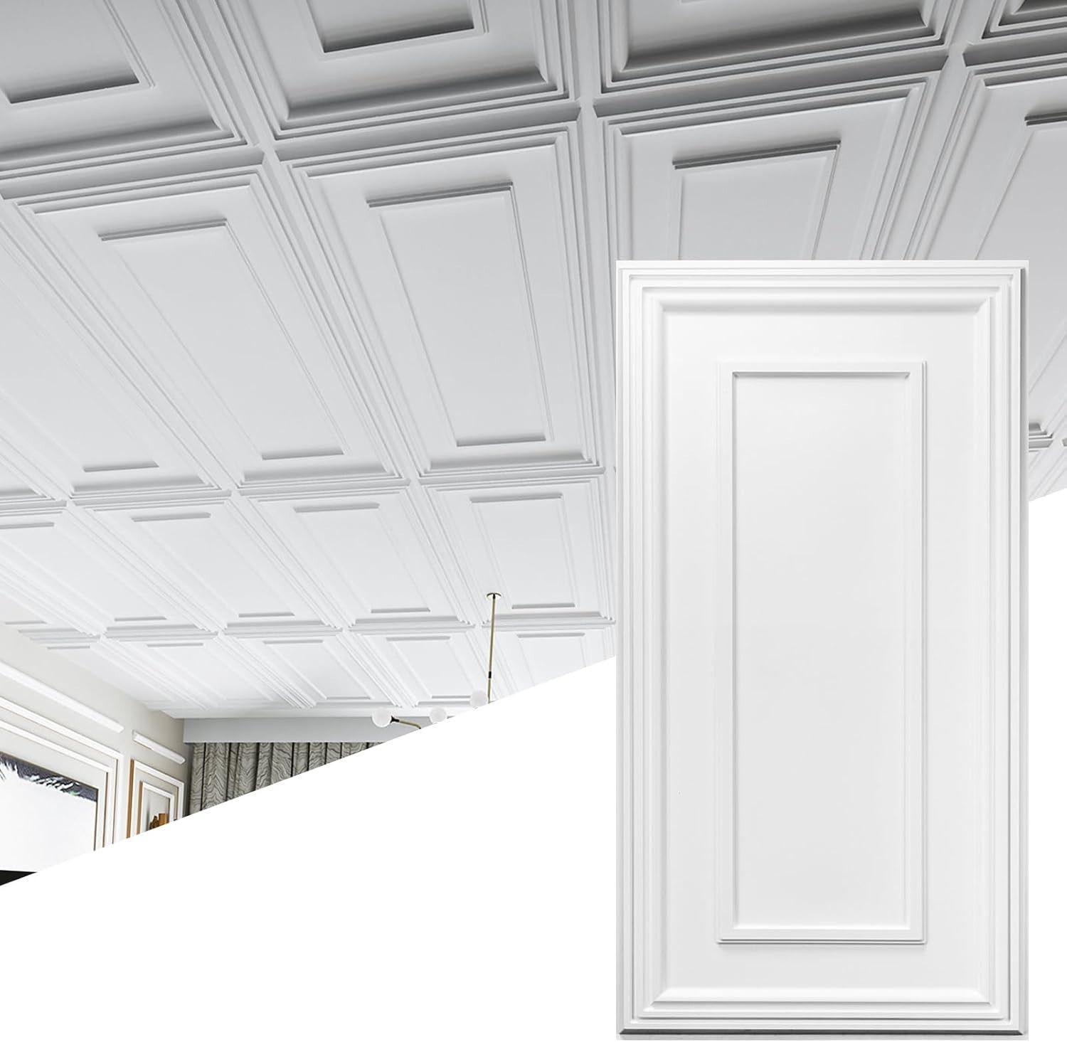 Drop Ceiling Tiles, 24x48in. White 12-Pack, Polyvinyl Chloride PVC, Glue Down