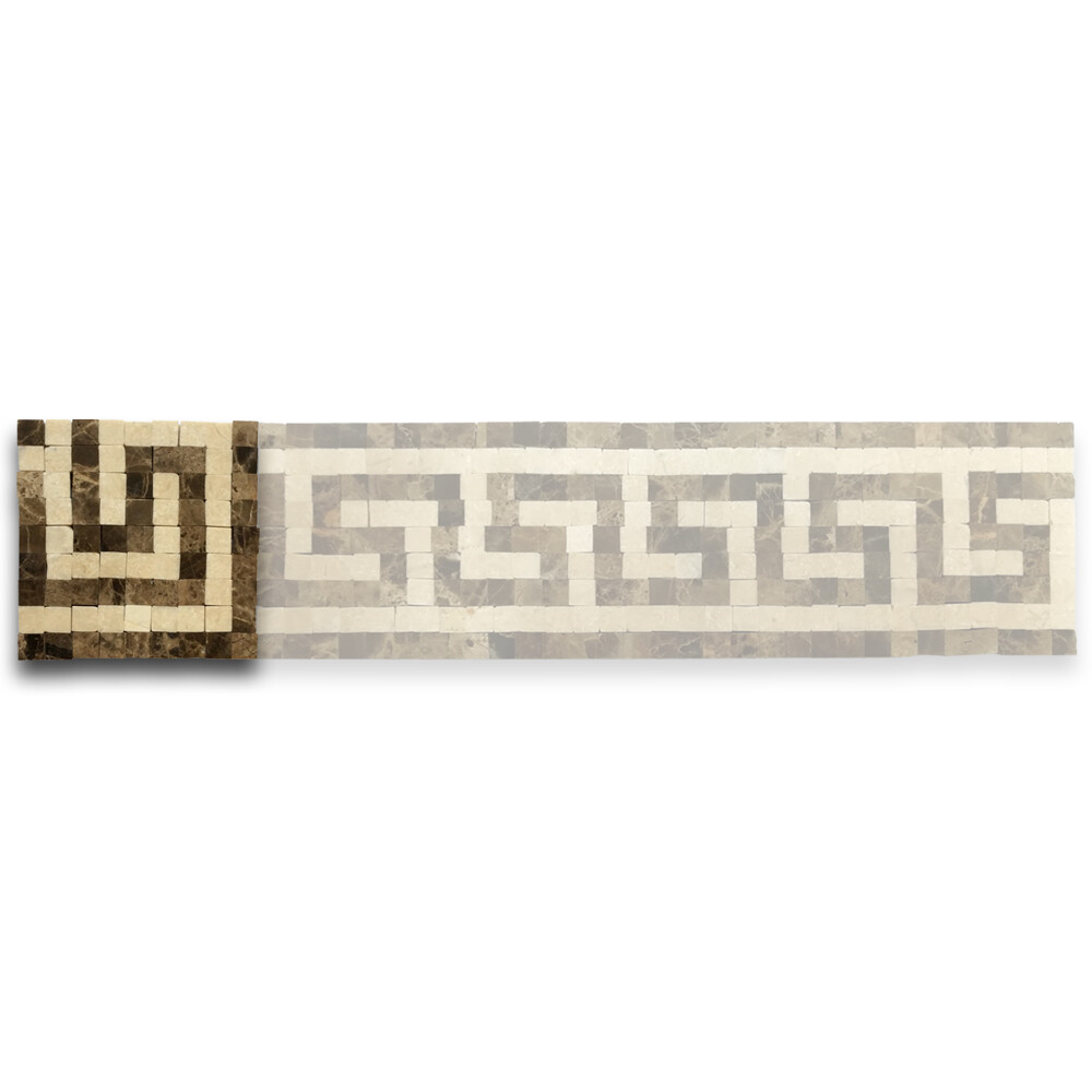 B0088CP Marble Mosaic Border Accent Tile Greek Key Emperador 3.5×3.5 Polished