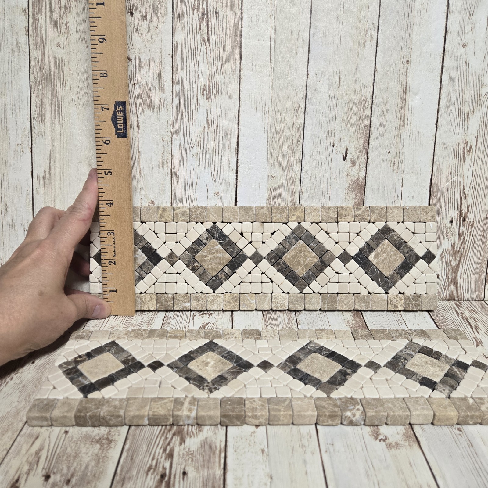 Travertine Mosaic Border Tile Trim Lot of 2 Diamond Pattern Mesh Back