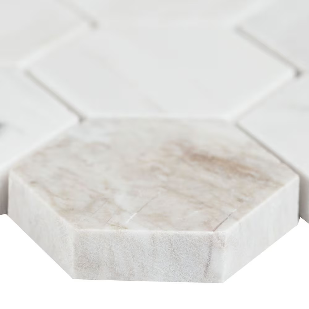 Angora 2 In. Hex 12 In. X 12 In. X 0.38 In. Polished Marble Mesh-Mounted Mosaic