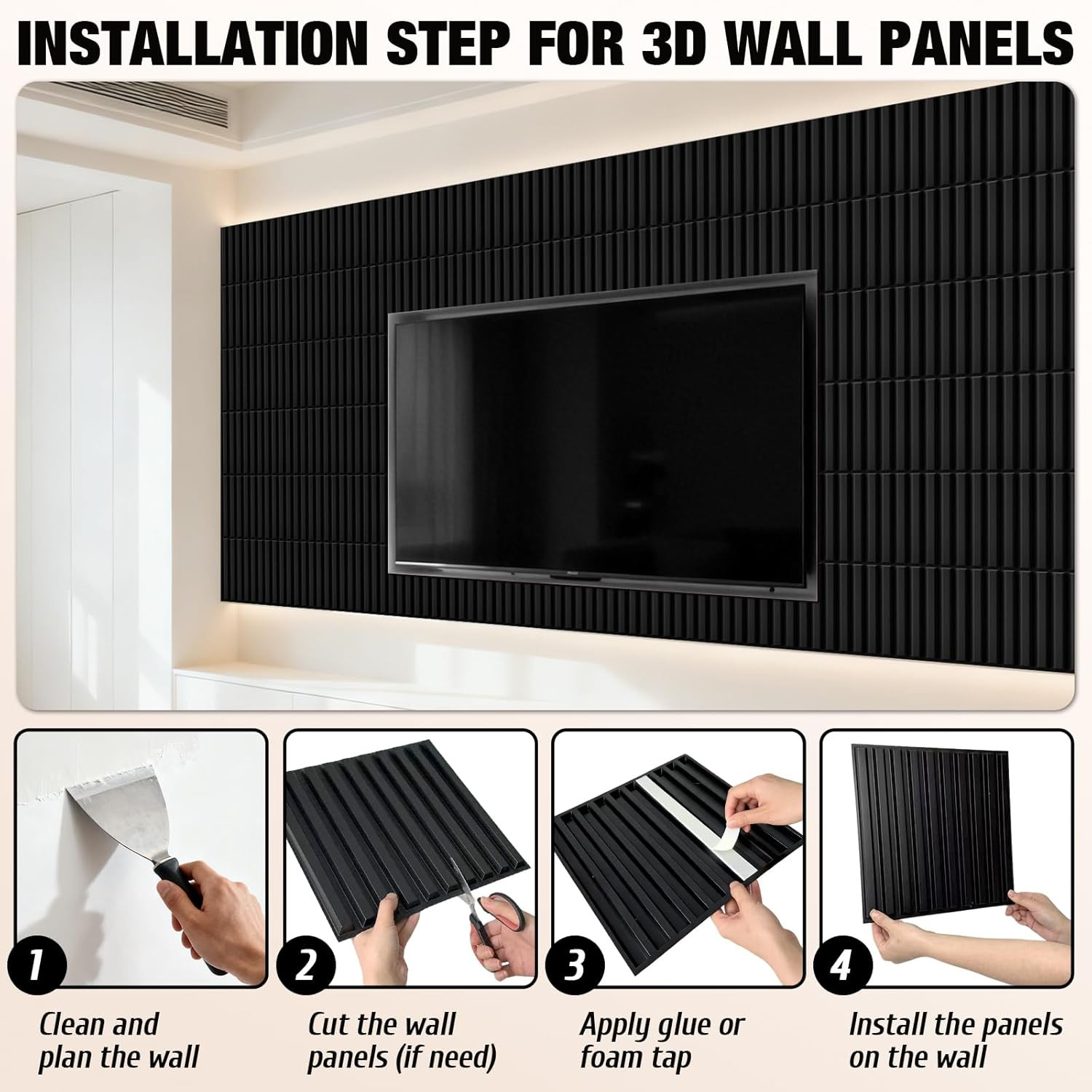 33 Pcs 3D PVC Wall Panels 12x12in Textured Tiles for Modern Home Decor (Black)