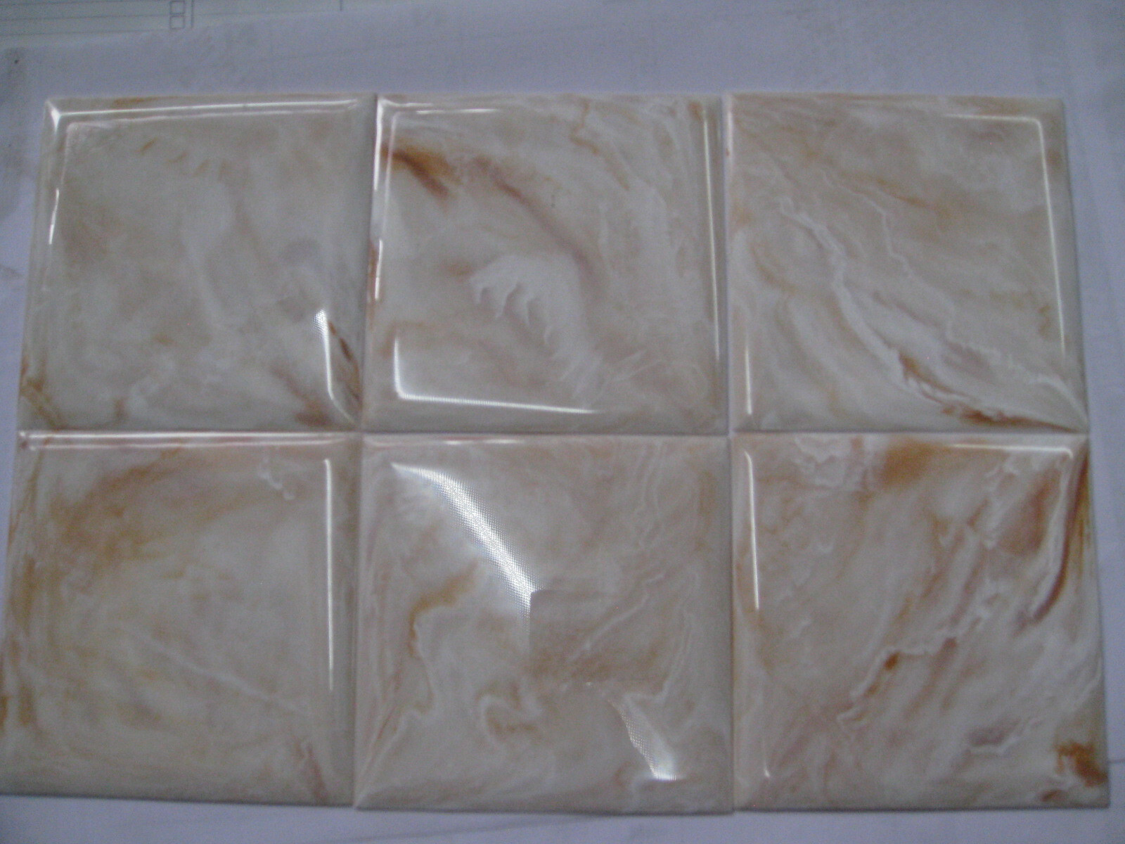 1 vtg ORANGE brown MARBLE PLASTIC TILE 4 1/4″ wall bathroom kitchen polystyrene