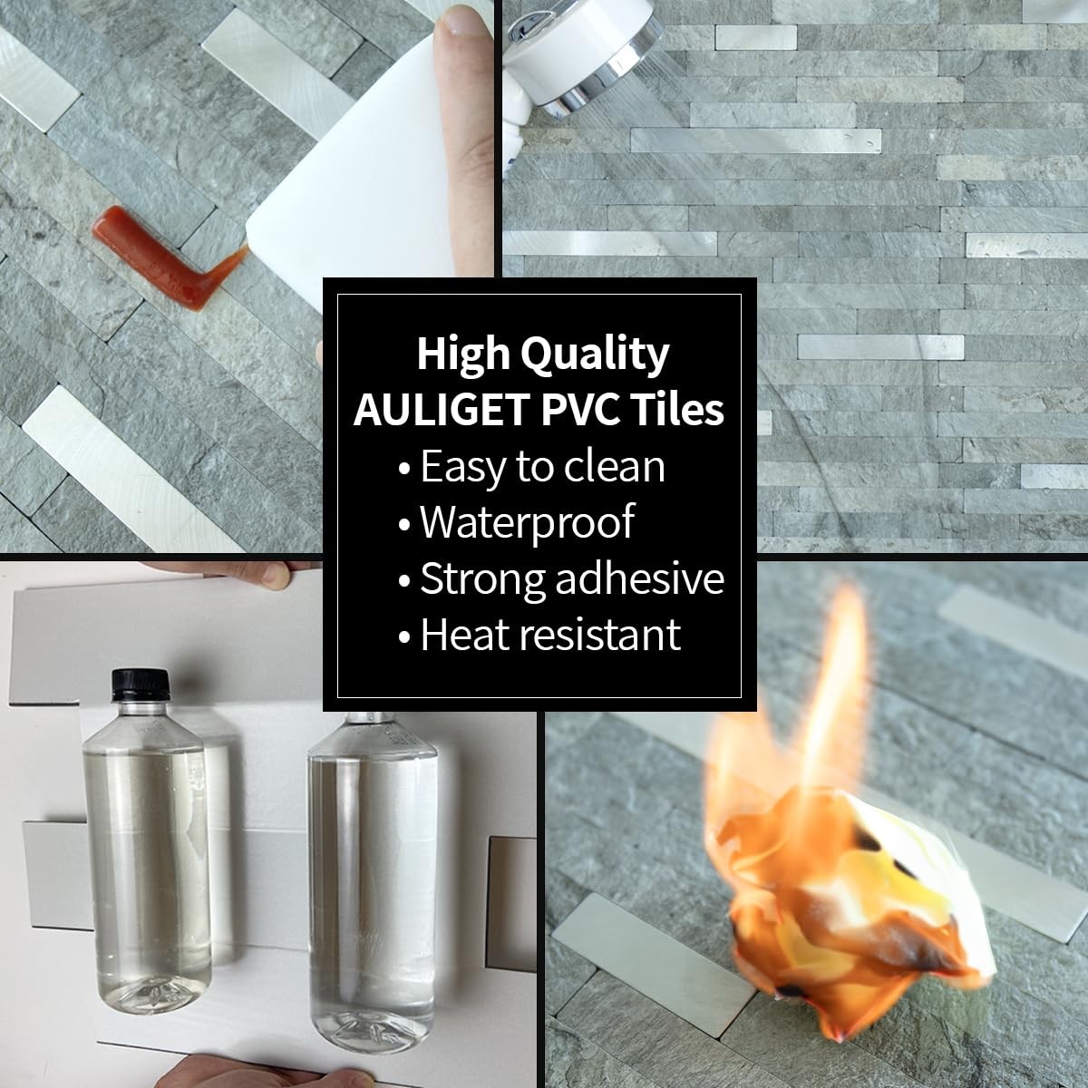 AULIGET 20 Sheets Mountain Rock Peel and Stick Backsplash, PVC Mixed Metal Go…