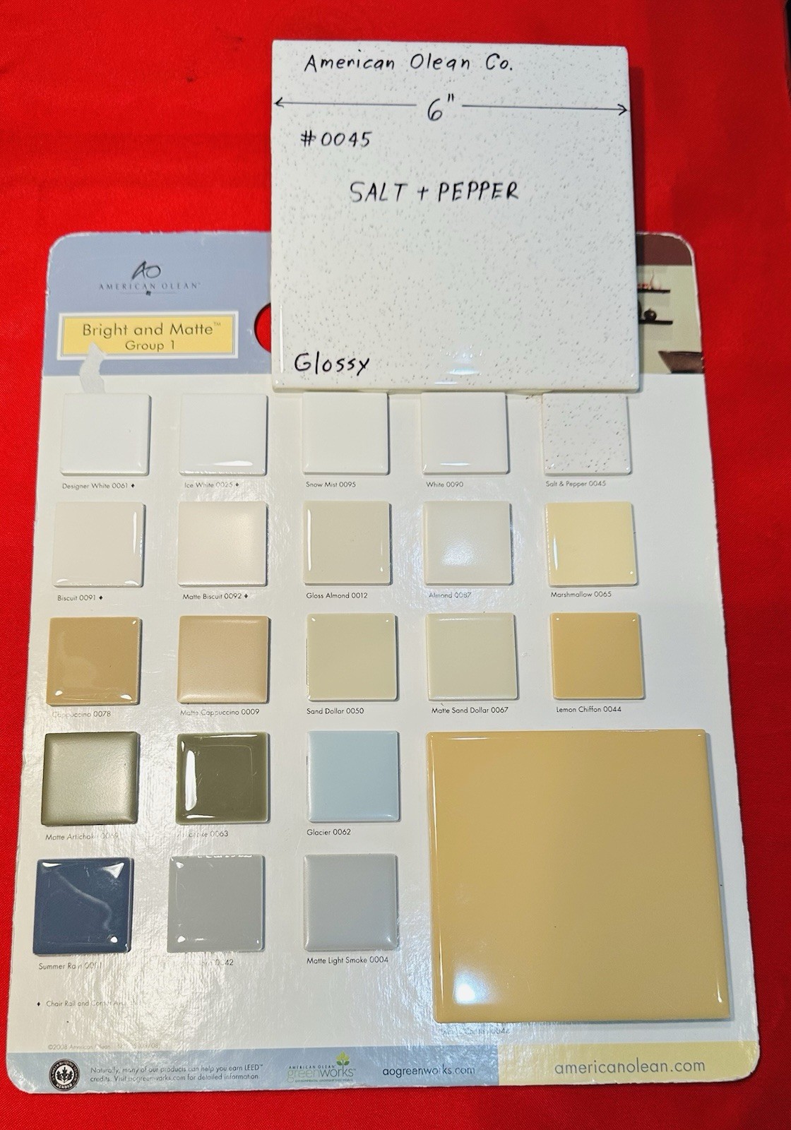 1 pc. Salt & Pepper: Ceramic Tile #45 by American Olean 6″ Glossy Speckled, New