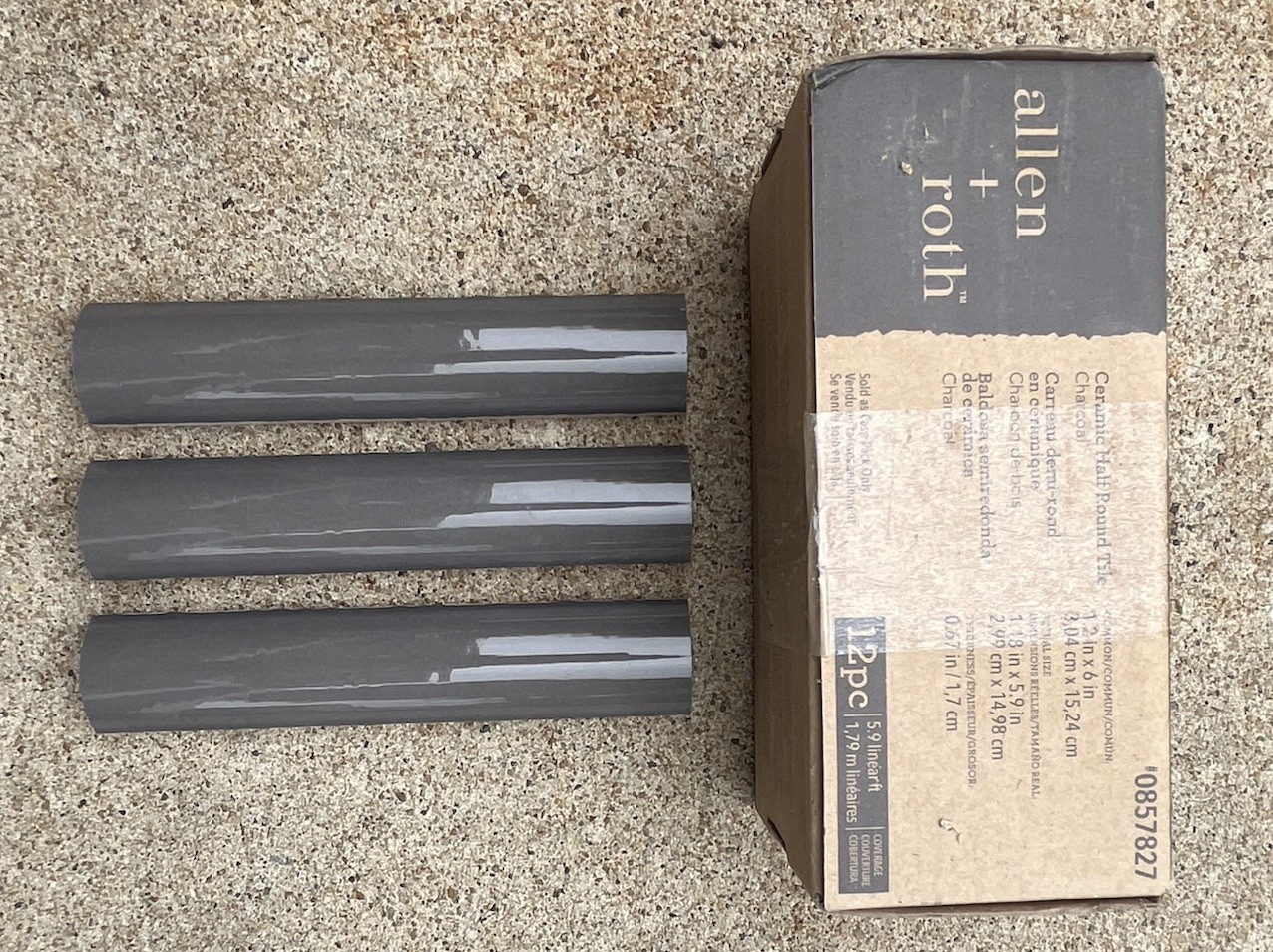 72 Pieces Allen + Roth Charcoal Gray Half Round Trim Tile #0857827 1.2 in X 6 in