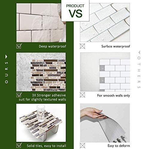 10-Sheet Peel and Stick Wall Tile, Self-Adhesive Kitchen Backsplash in Sandst…