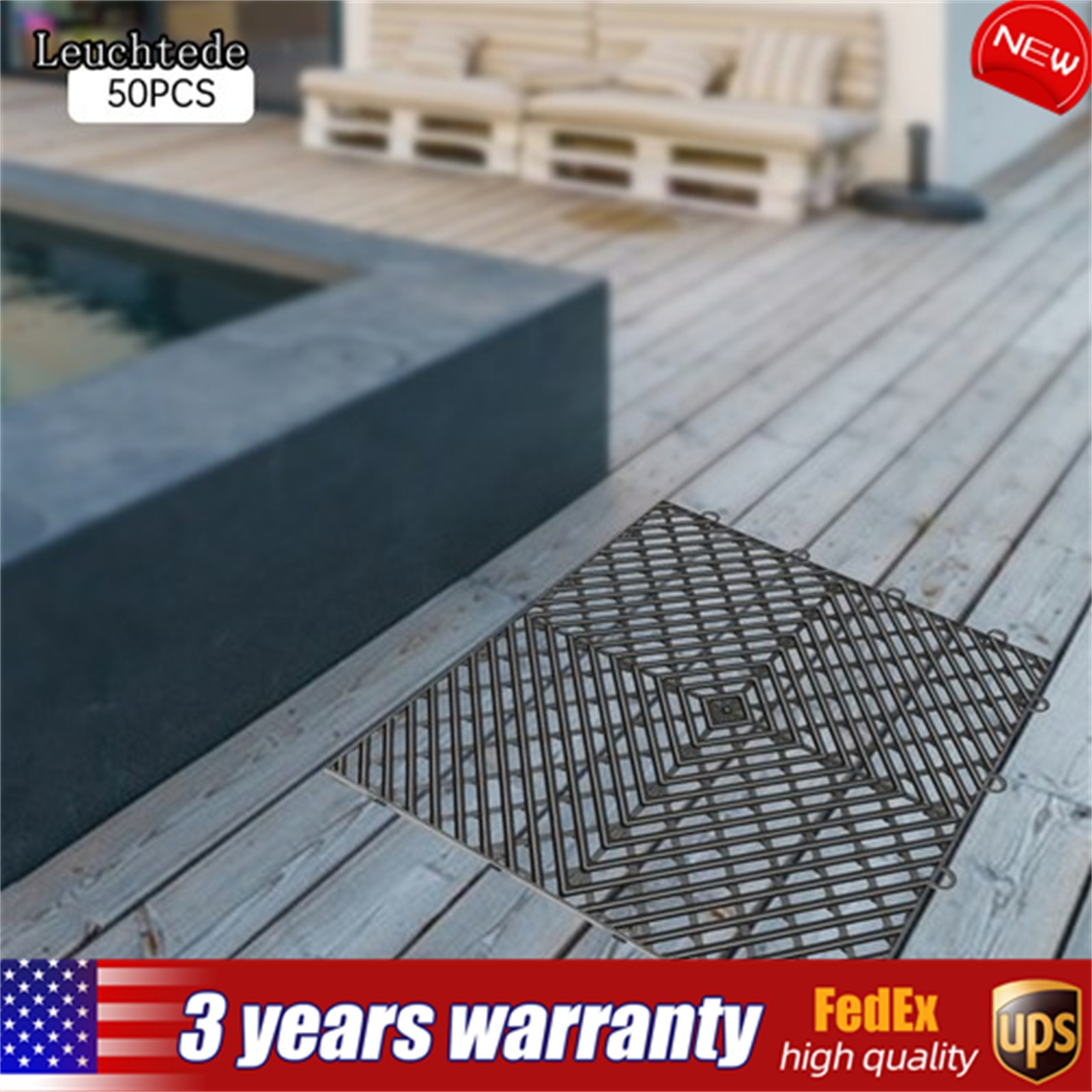 12×12″ Interlocking Garage Floor Tiles 55 PCS Deck Tile Snow Water Drainage