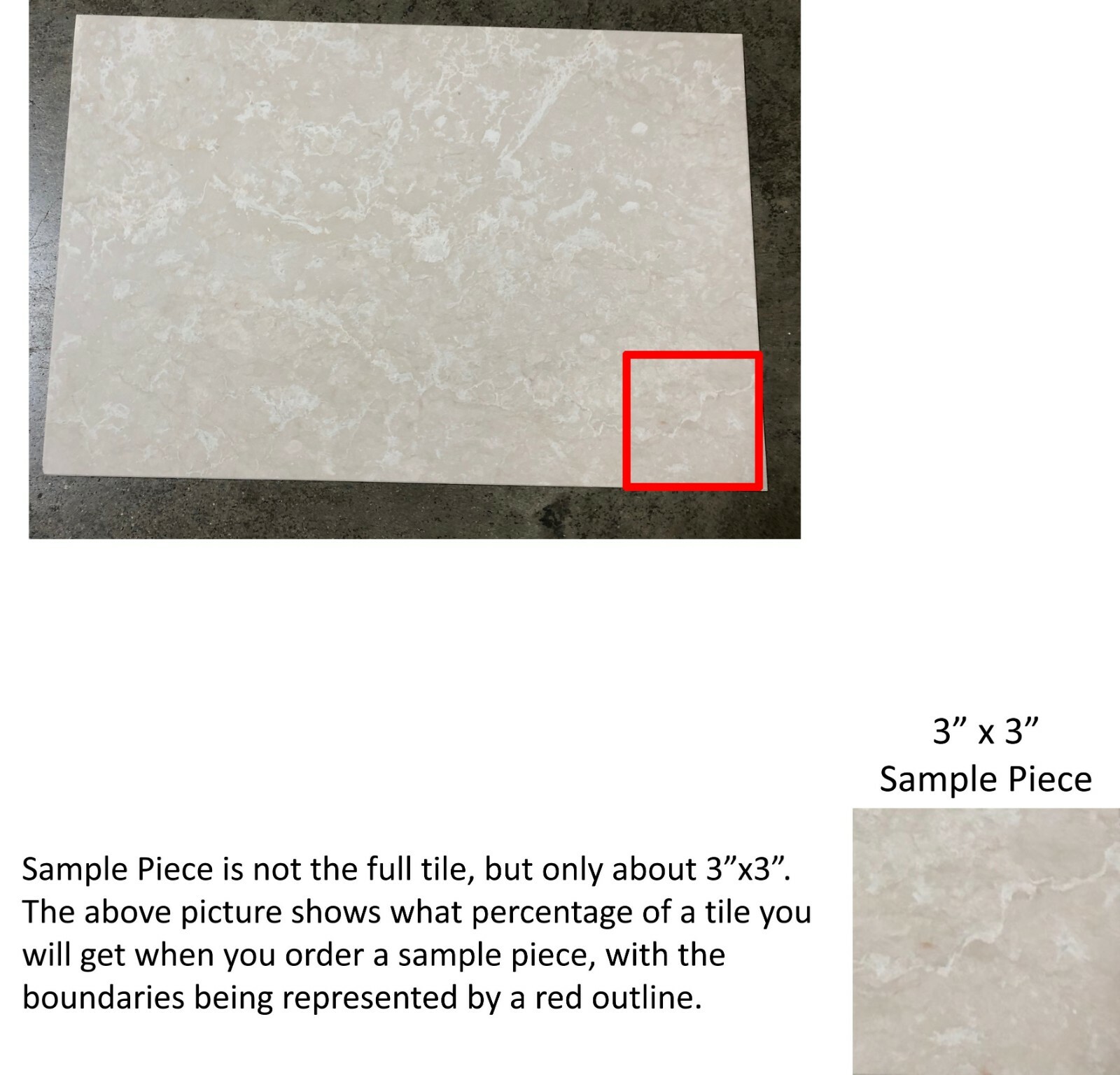 Tile 12×18 White Botticino Marble Natural Stone About 3×3 SAMPLE PIECE TS-22