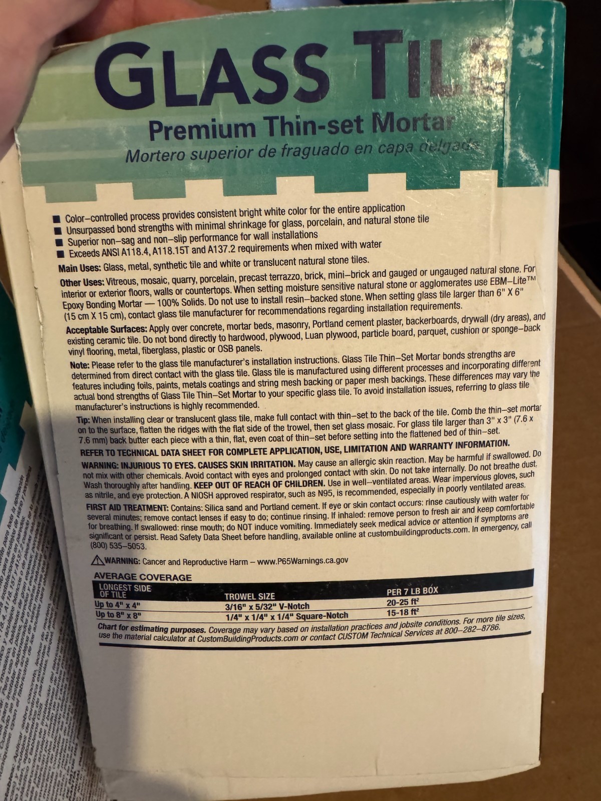 x2 Custom Building Products Glass Tile 7 lb. Bright White Premium Thinset Mortar