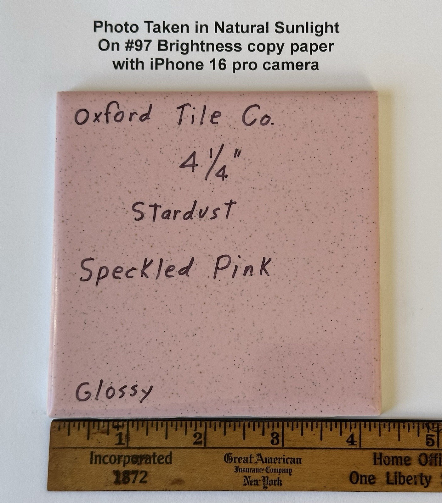 1 pc. Speckled Pink: 4-1/4″ Glossy Ceramic Tile by Oxford Co. NEW