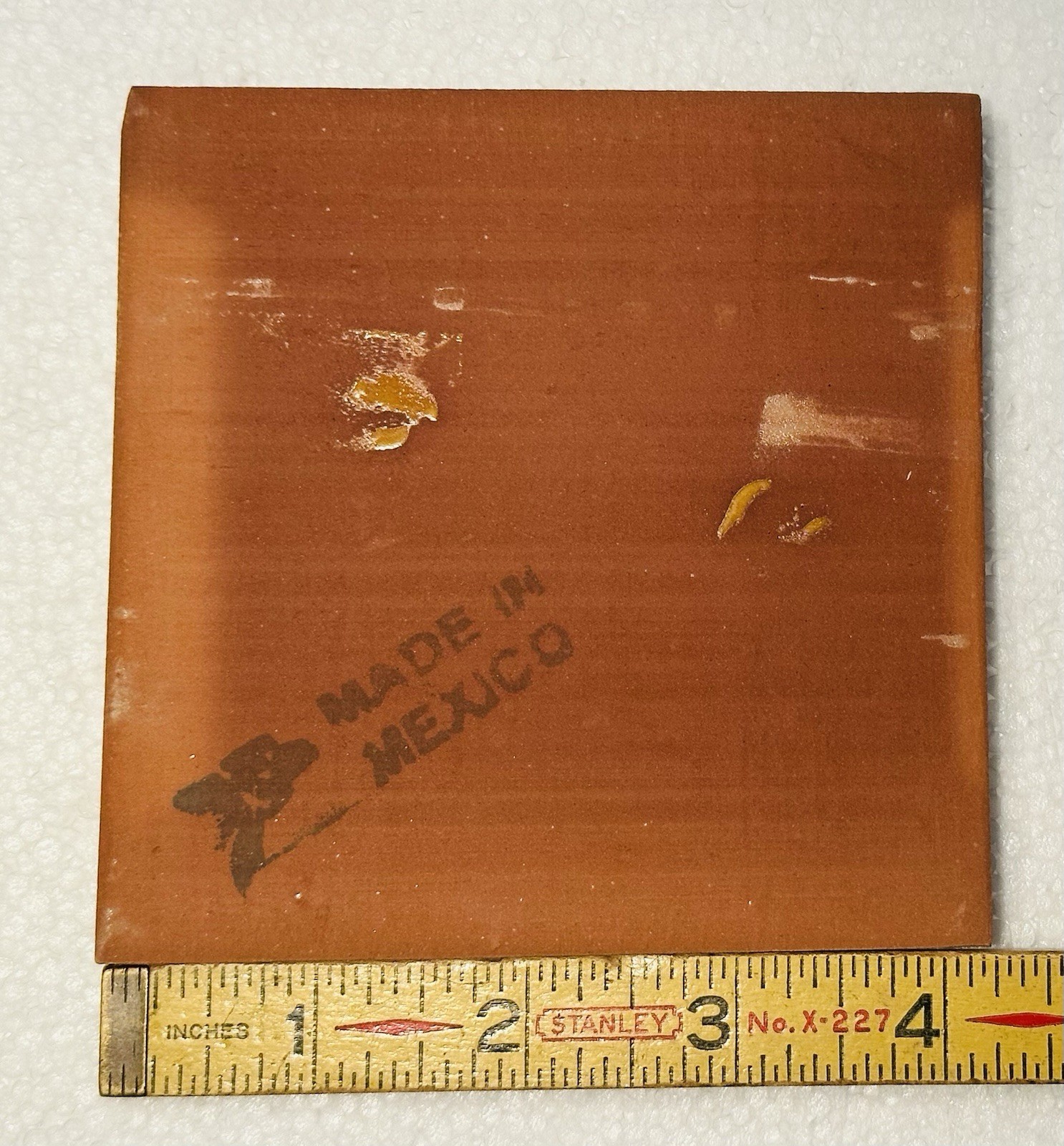 1 pc. Golden-Yellow: 4-1/4″ Hand-Made in Mexico, Glossy Red-Clay Ceramic Tile