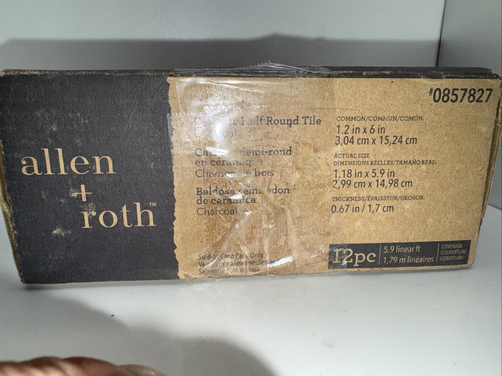 BOX of 12 Allen + Roth Charcoal Gray Glazed Ceramic Half Round Wall Tile Trim 6″