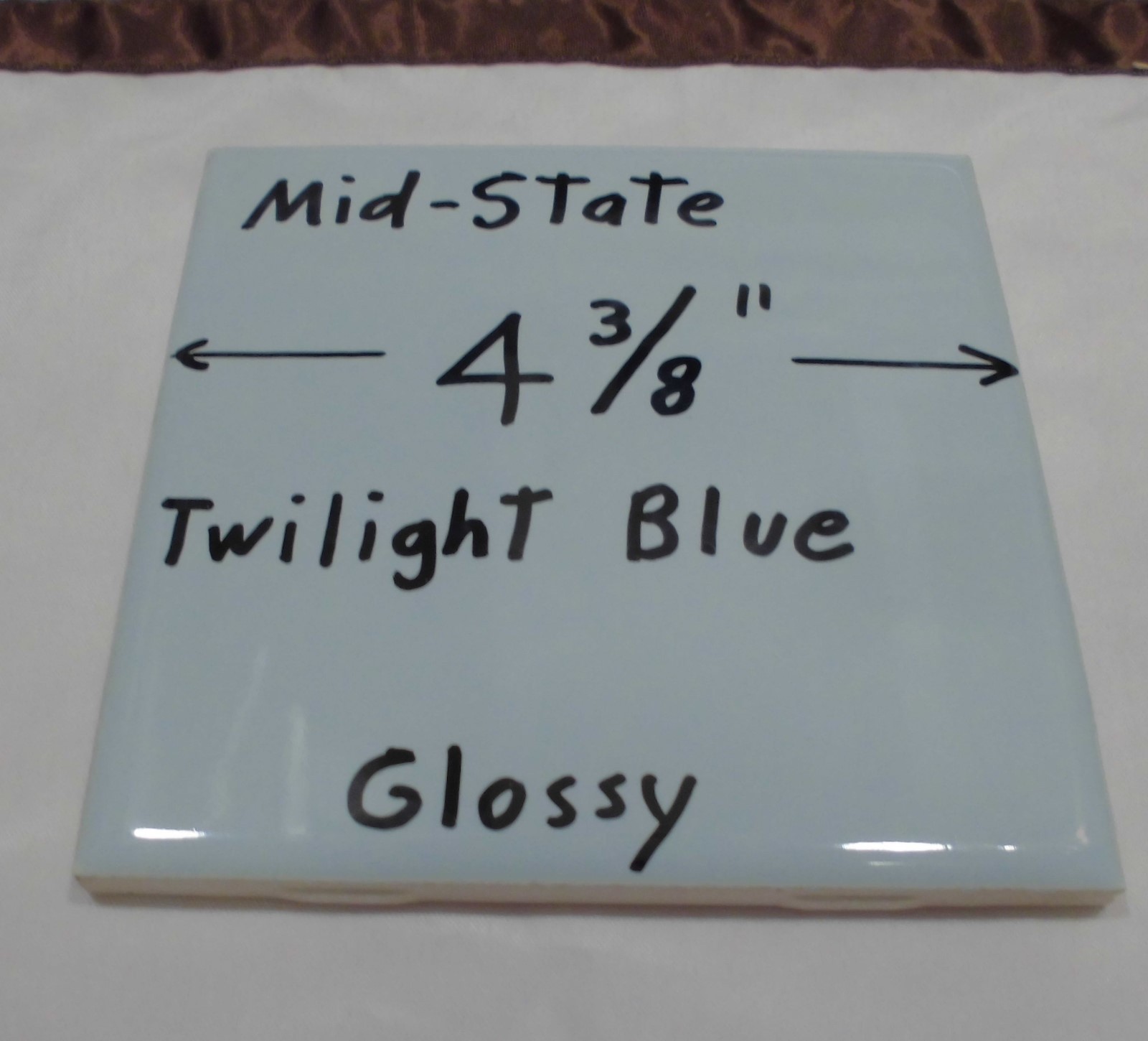 1 pc. Vintage *Twilight Blue* Glossy Ceramic Tile 4-3/8″ by Mid-State Co. NOS