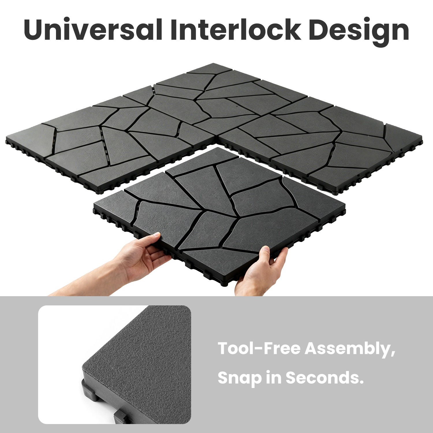 12″x12″ Gray Interlocking Deck Tiles 44PCS Plastic Waterproof Patio Tiles