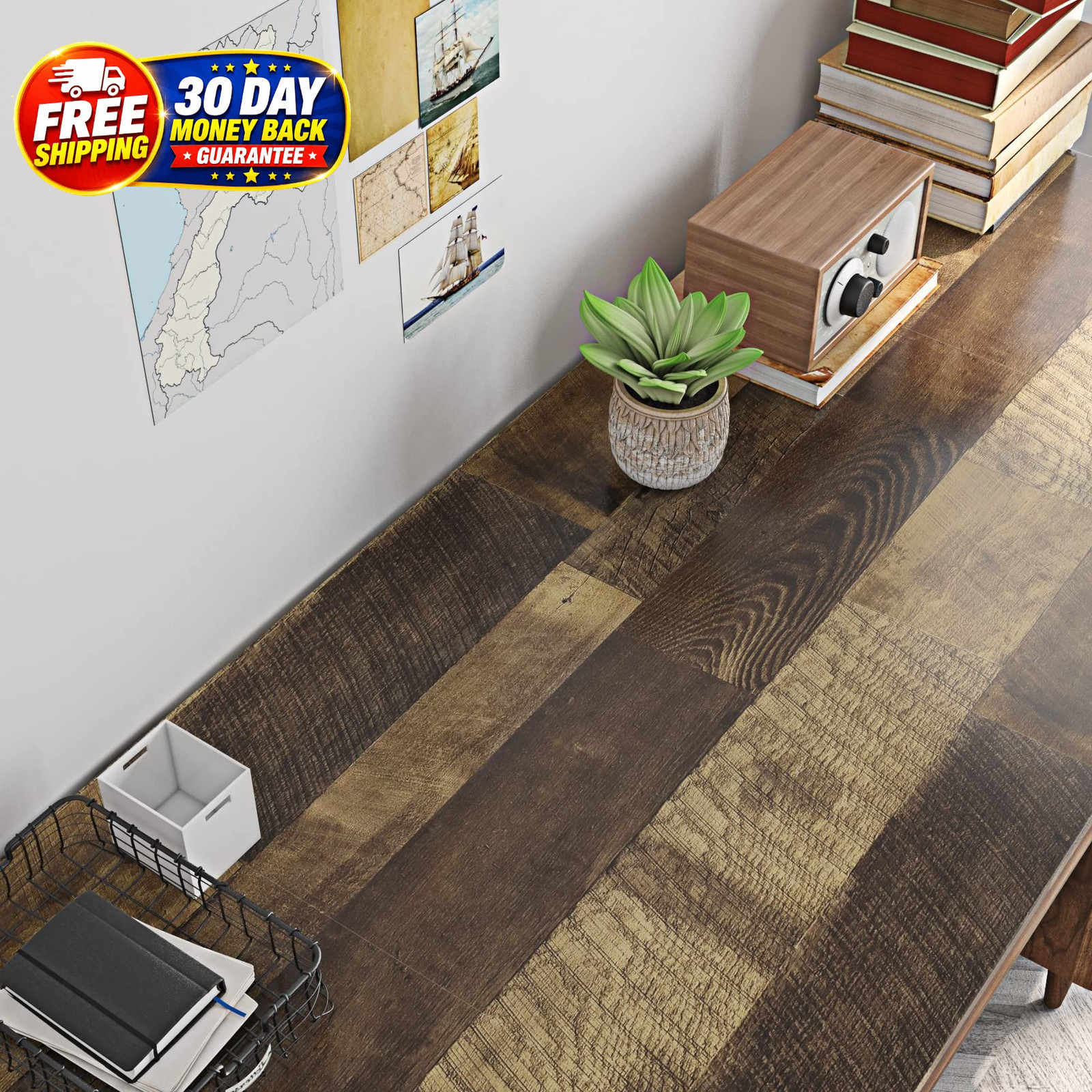 Reclaimed Wood Vinyl Flooring Roll 15.8×78.8 Inch, Plank
