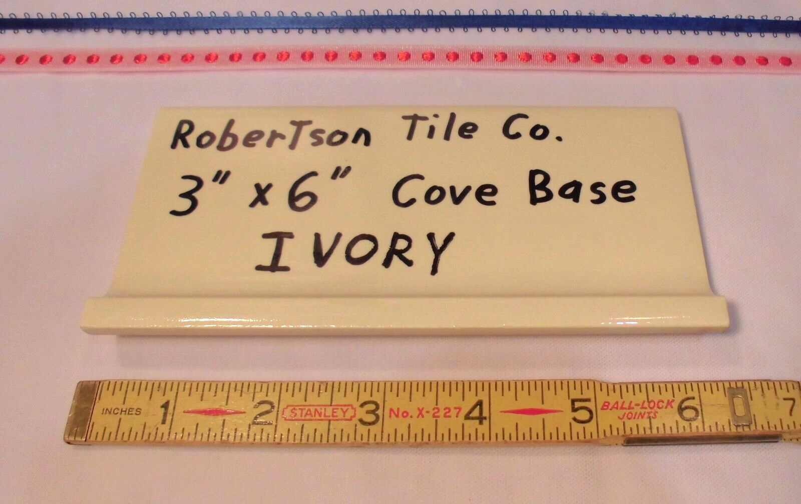 1 pc. Ivory – Yellow: Cove Base Ceramic Tile: Flat Top, Robertson Co. 3″ X 6″