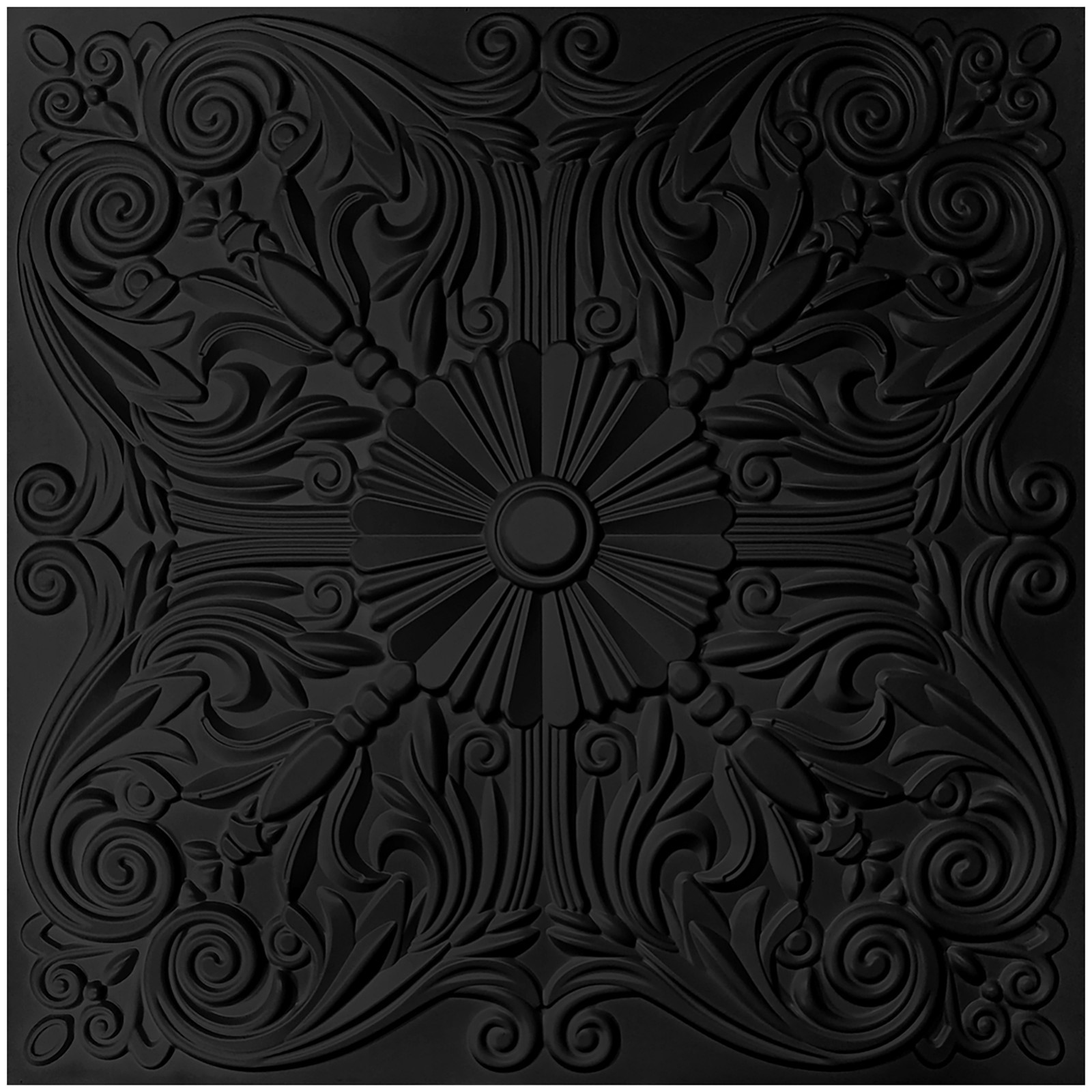 12 Pcs Ceiling Tile 2×2 Glue up, Lay in Ceiling Tile 24×24 Spanish Floral in Bla
