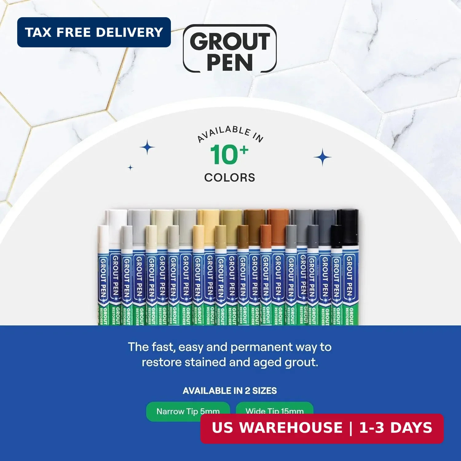 Grout Pen White Tile Grout Paint Marker – Narrow 5mm Tip (7mL) – 3 Pack | Waterp