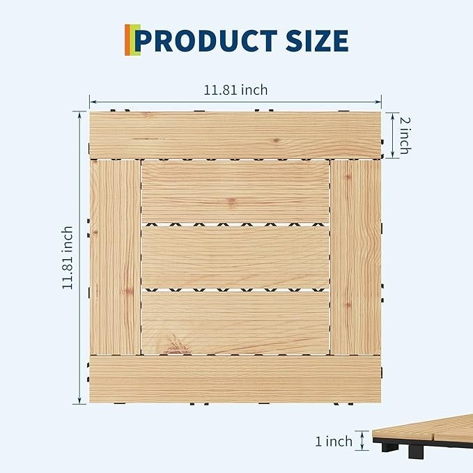 22 PCS Solid Acacia Wood Interlocking Deck Tiles 12″x12″ Patio Garden Floor 21SQ