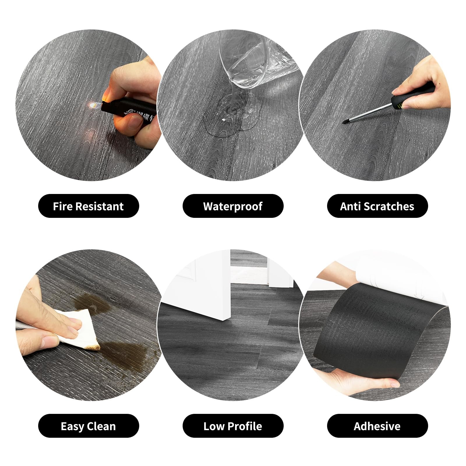 Peel and Stick Floor Tile, 54 Sq.Ft 36 Pieces 36″x6″ Long Vinyl Flooring, 1.5…