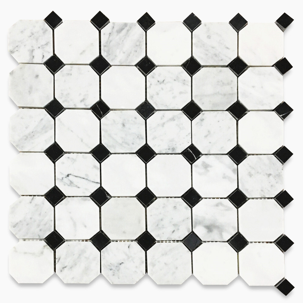 C801XP Carrara Marble Octagon Mosaic Vintage Tile Polished 2″ Venato Bianco