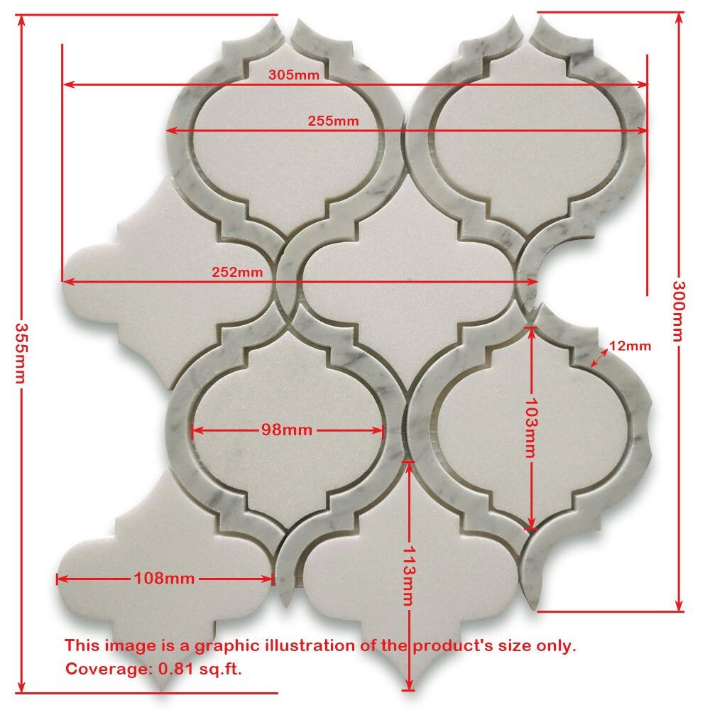 N89AXH Nero Marquina Black Marble Waterjet Arabesque Lantern Tile White Honed