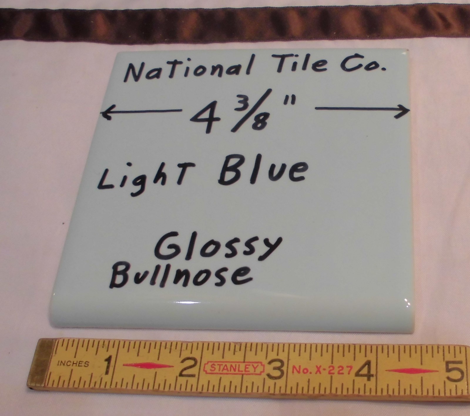 1 pc. Vintage *Light Blue* 4-3/8″ Glossy Ceramic Bullnose by National Tile Co.