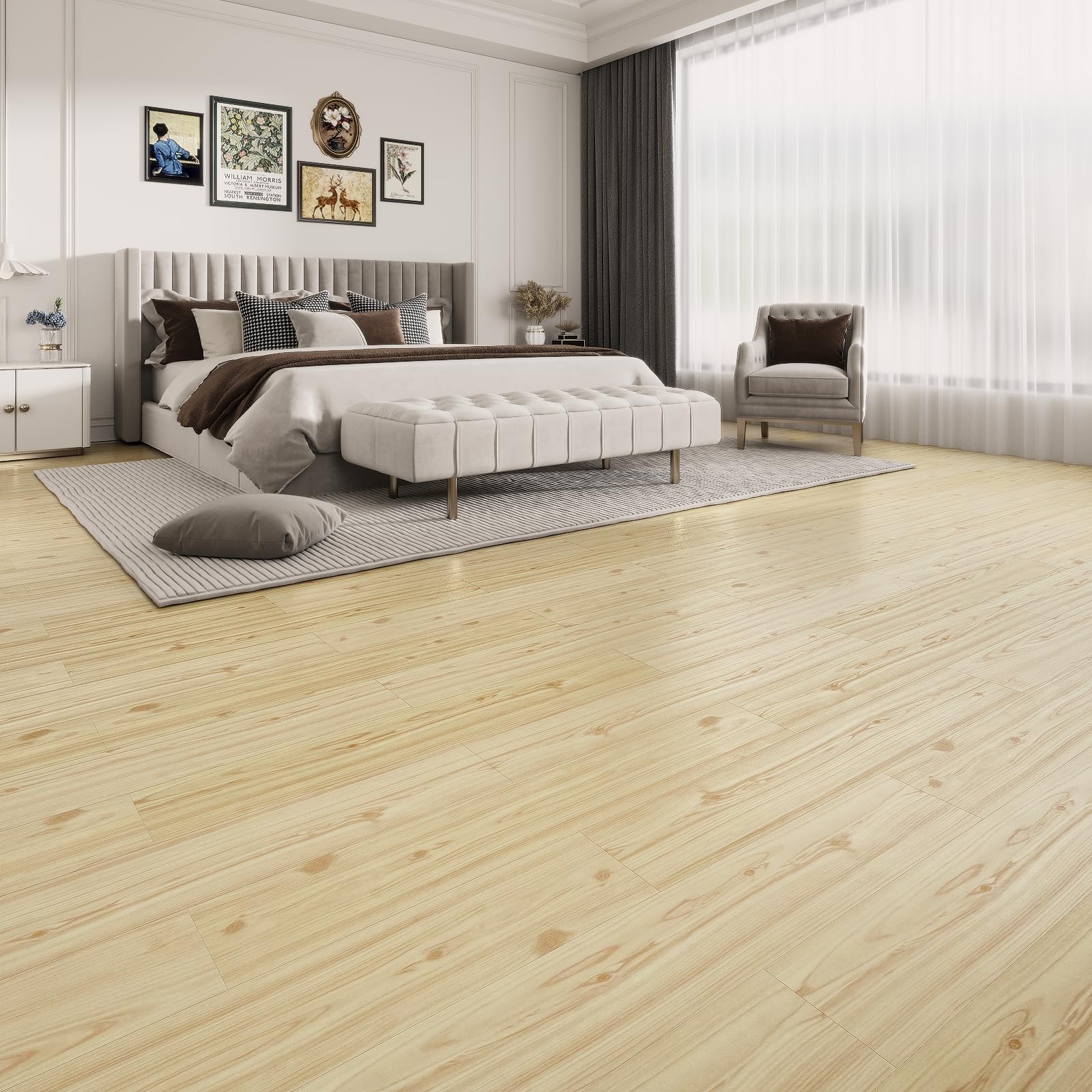 54 Sq. Ft Floor Tiles Peel and Stick Vinyl Floor 36 x 6 inch Luxury Self Adhe…