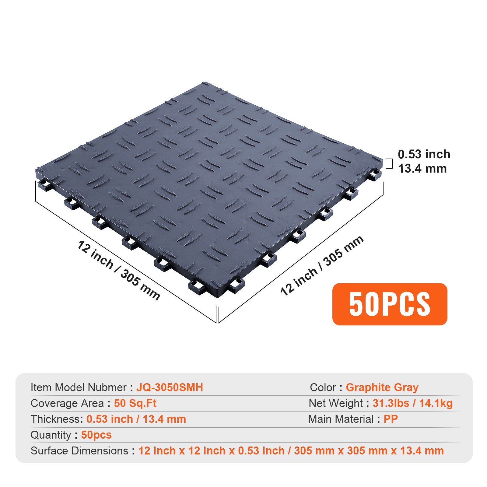 VEVOR Garage Tiles Interlocking 12×12 in 50 Pack Garage Flooring Tiles Gray
