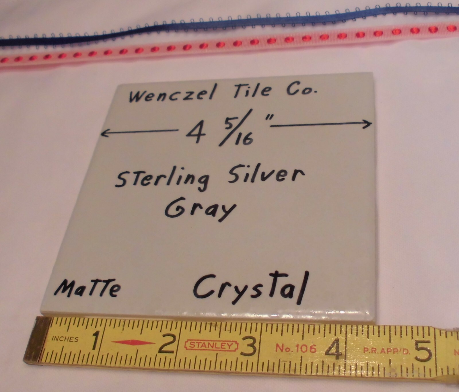 1 pc. Sterling Silver – Gray: Crystal Glaze; Ceramic Tile by Wenczel Co. 4-5/16″