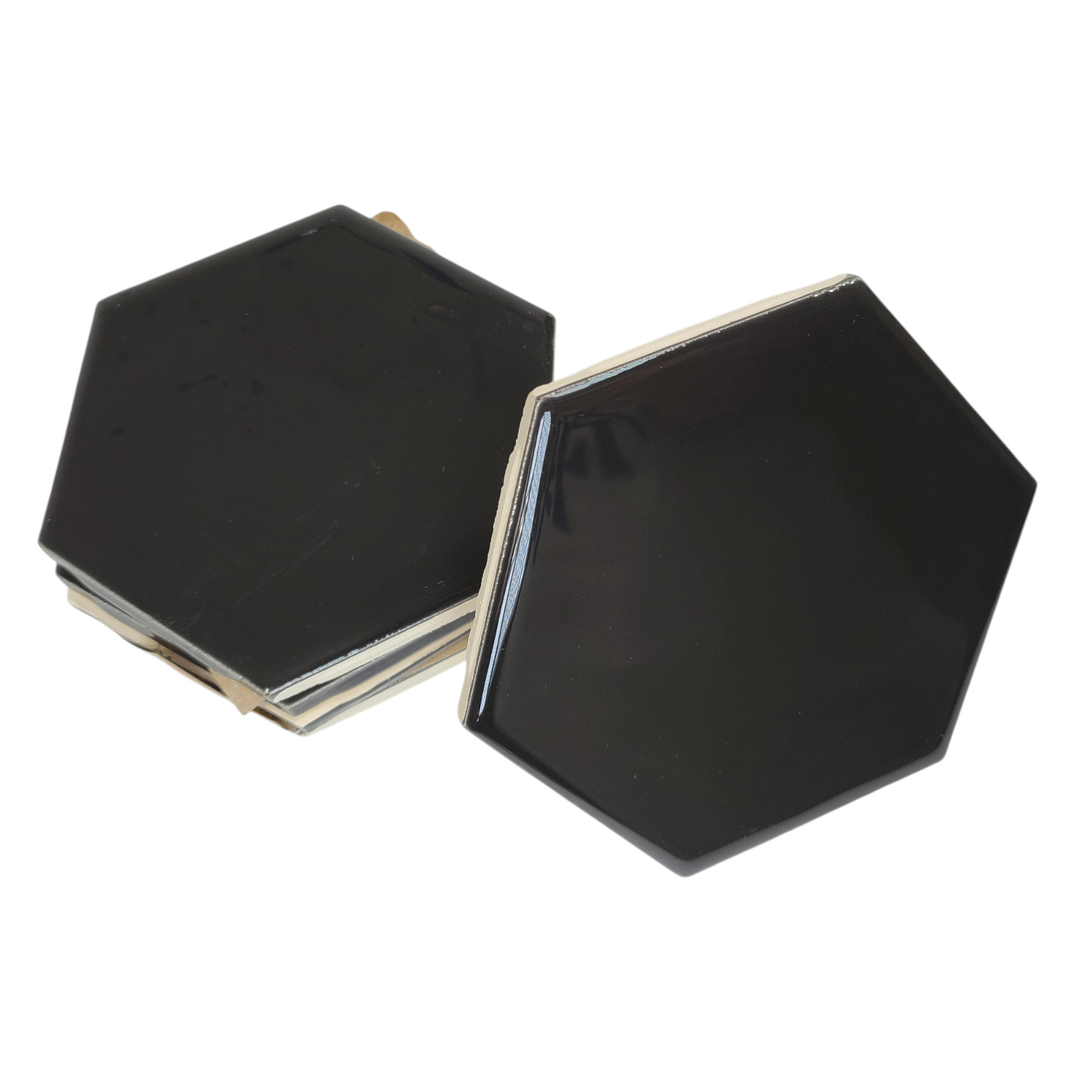 Black Ceramic Tile Hexagon Subway Vintage Mid Century Modern Rippled Beehive