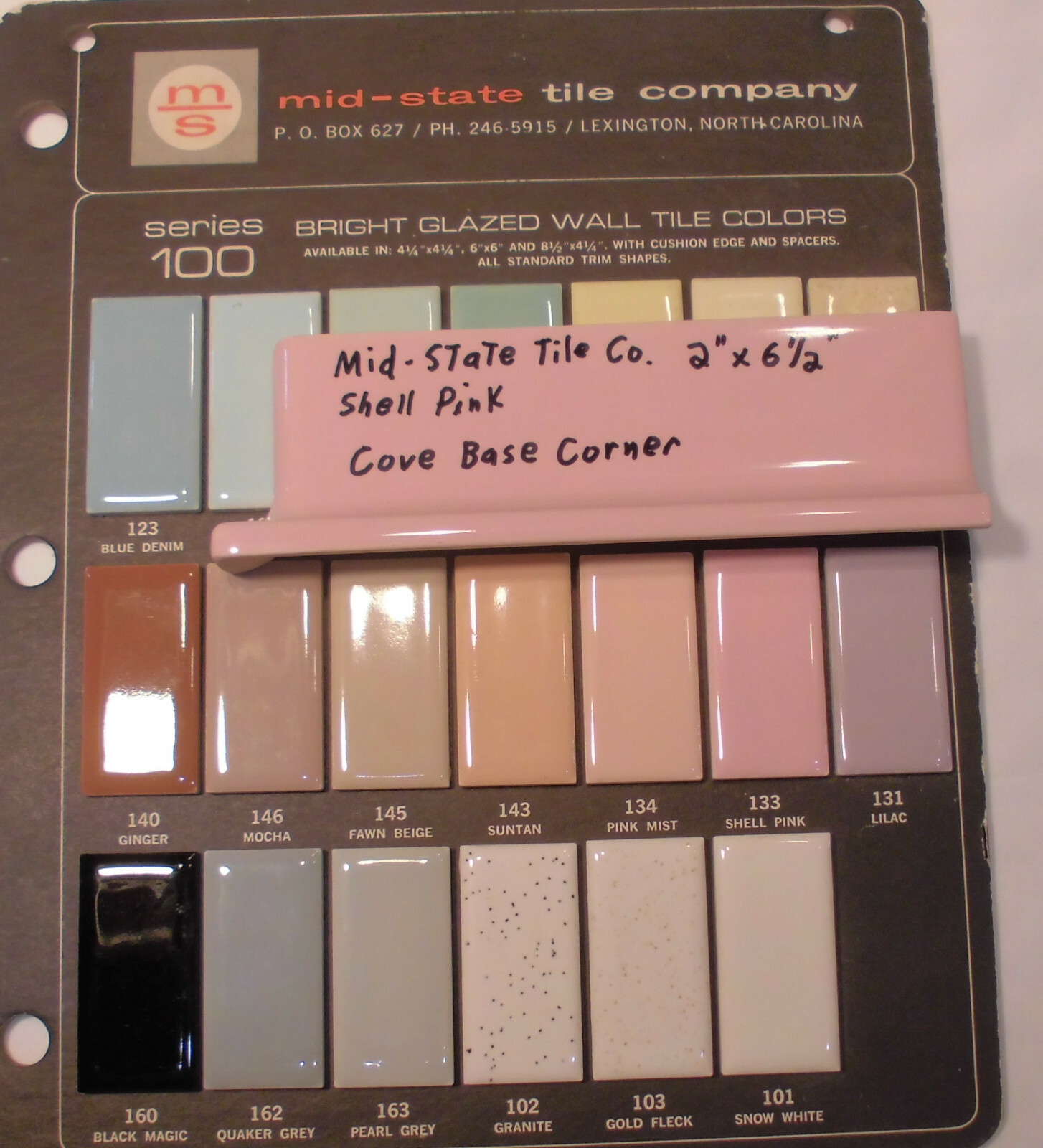 1 pc. Glossy Shell Pink 2” X 6-1/2” Ceramic Cove Base; Flat Tile; Flat Top, L