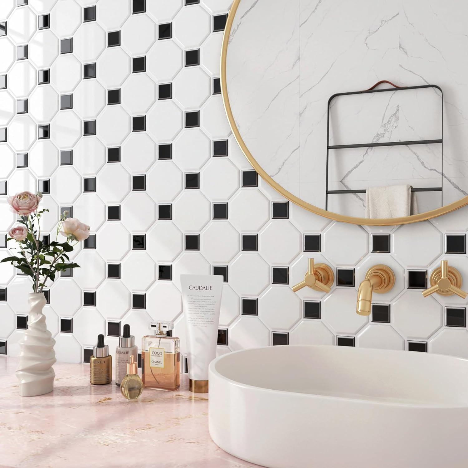 30 Pcs Peel and Stick Backsplash Tile Stickers White Hexagon Sticky Back Splash