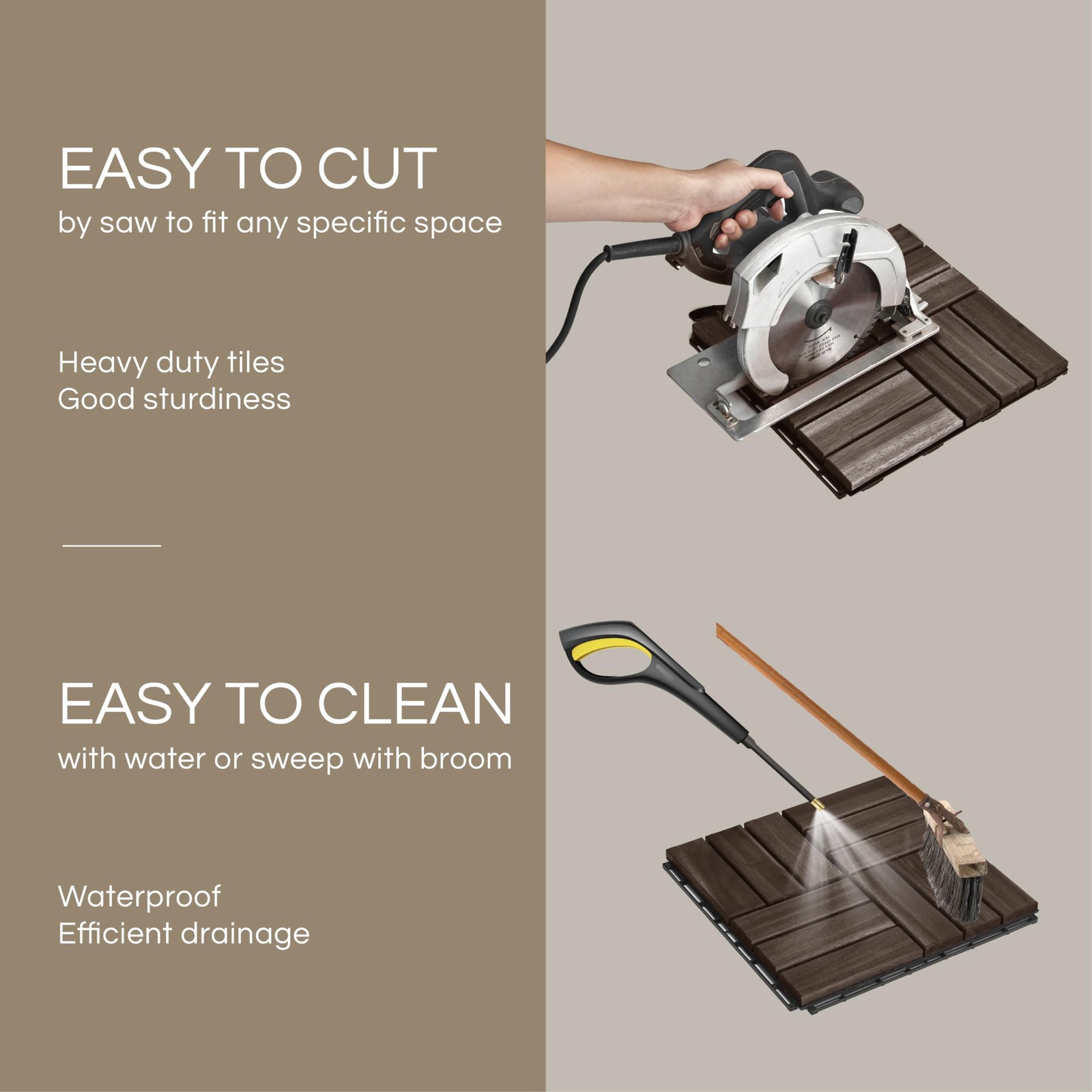 Premium Deck Tiles, Patio Flooring – Outdoor Waterproof Acacia Wood Tiles for…