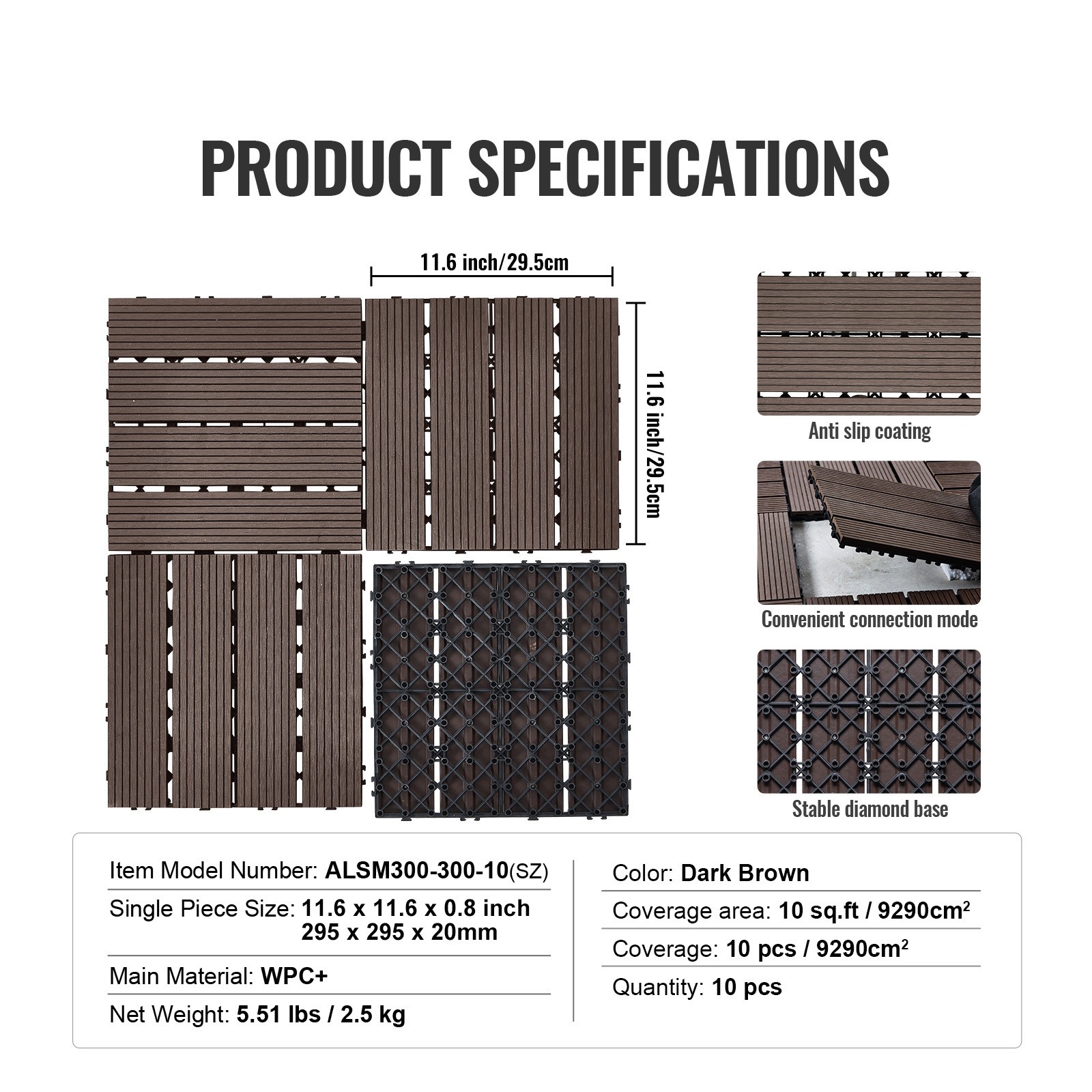Uimoso Interlocking Plastic Wood Deck Tiles,27-Pack,12″x12″,Waterproof for Porch