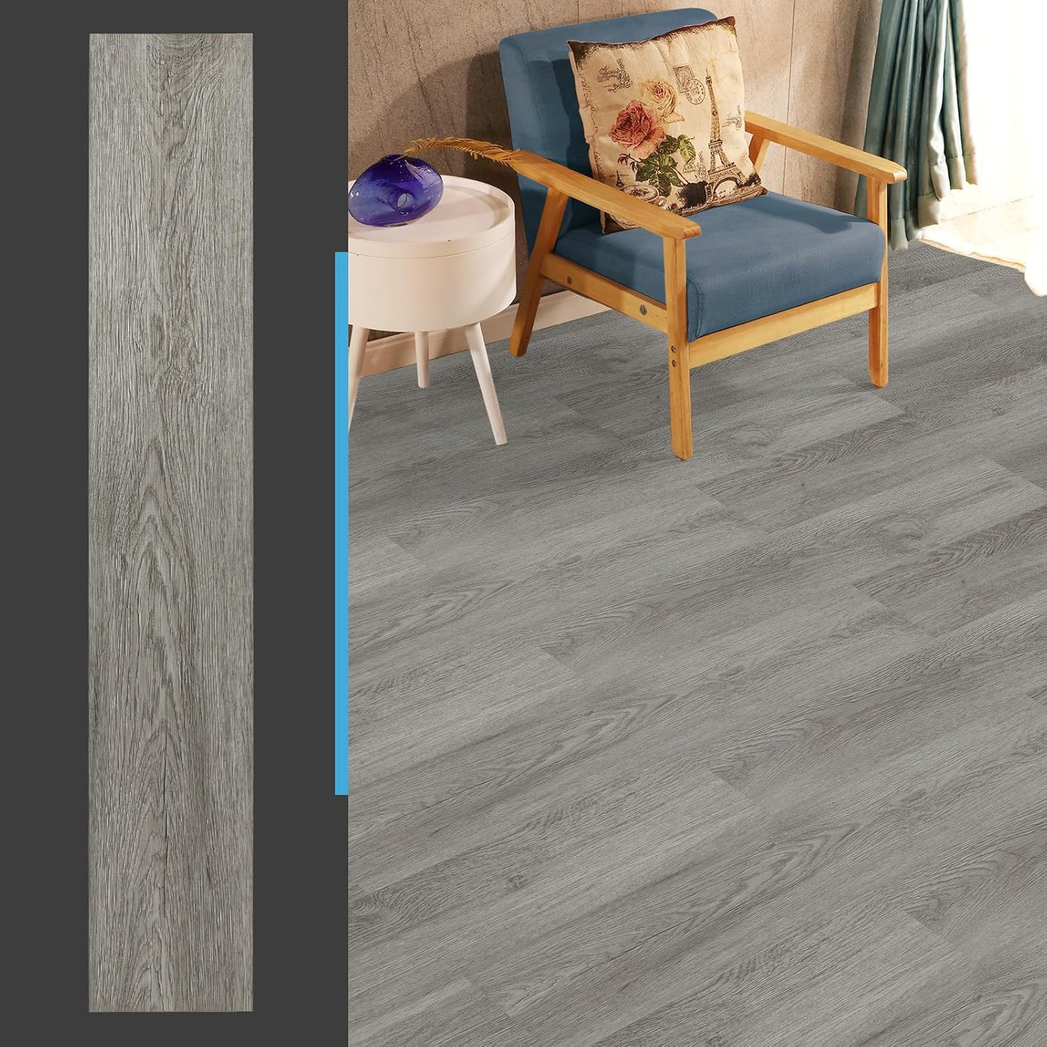 Peel and Stick Floor Tile Vinyl Wood Plank 36-Pack 54 Sq.Ft, Deep Gray, Rigid Su