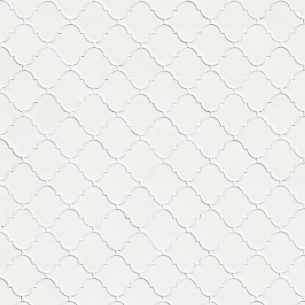 Whisper White 11X15 In. Glossy Ceramic Arabesque Mosaic Tile with Classic Curved