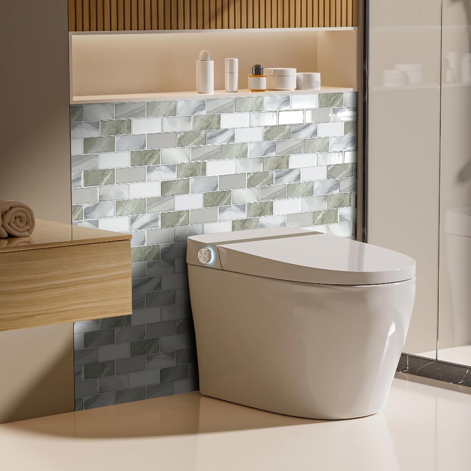 Peel and Stick Beige & White Wall Tiles – 12″x12″ Thickened Design Backsplash…