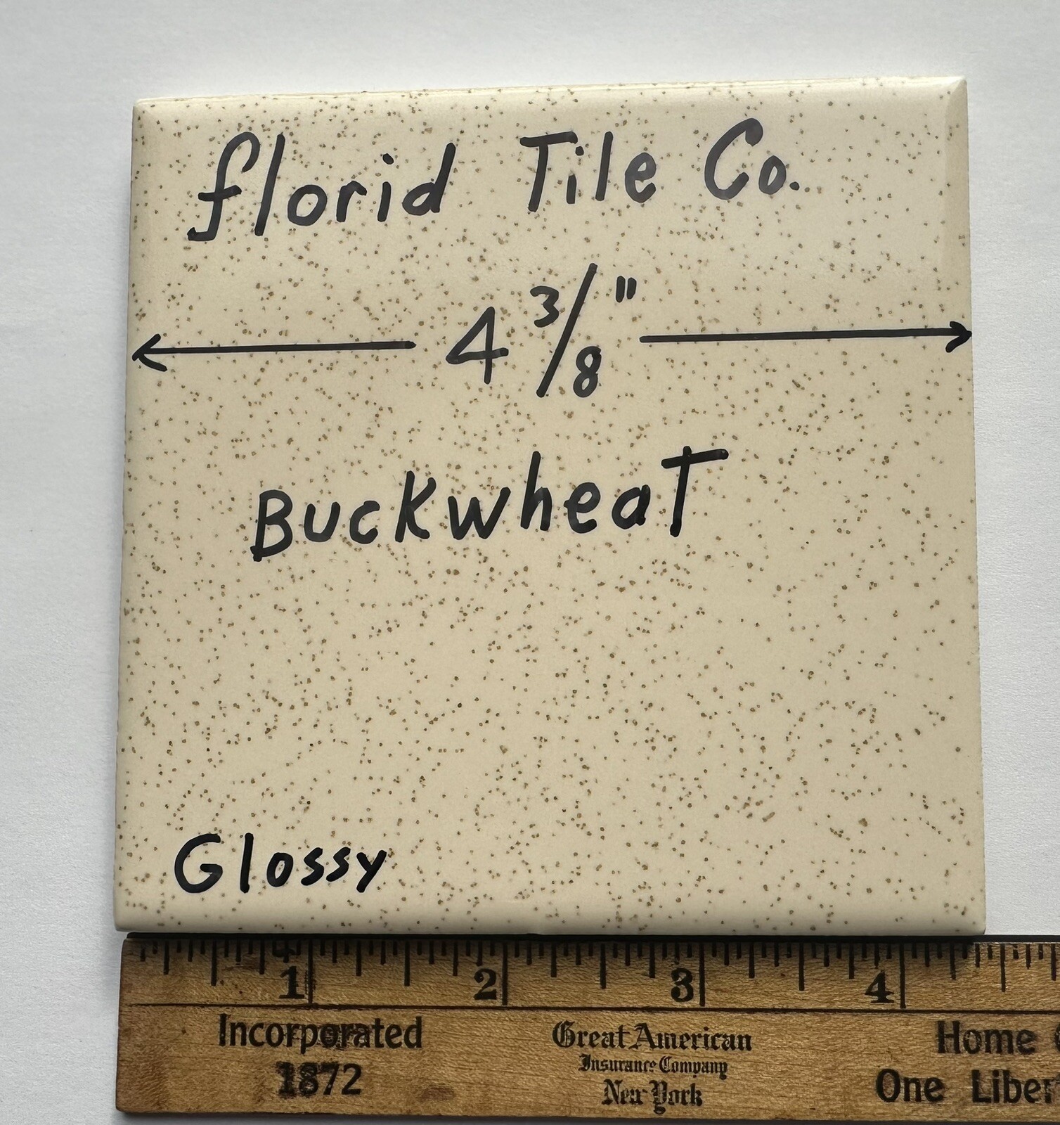 1 pc. Buckwheat 4-3/8″ Glossy Ceramic Tile by Florida Tile Co. NOS, Speckled